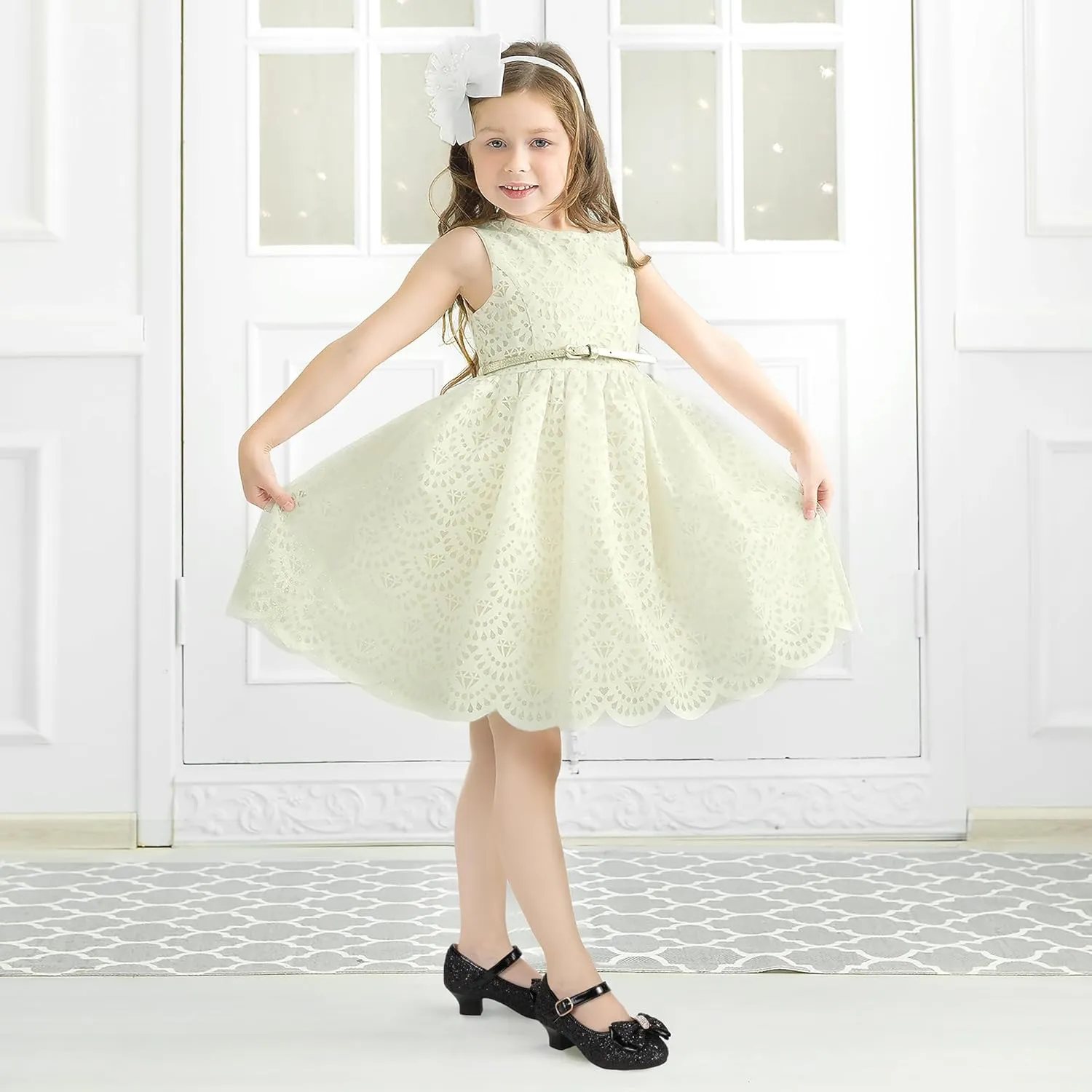 PANDANINJIA Girls Toddler/Little Kid Jada Dress Mary Jane Pumps Bow Low Heels Party Wedding Princess Shoes