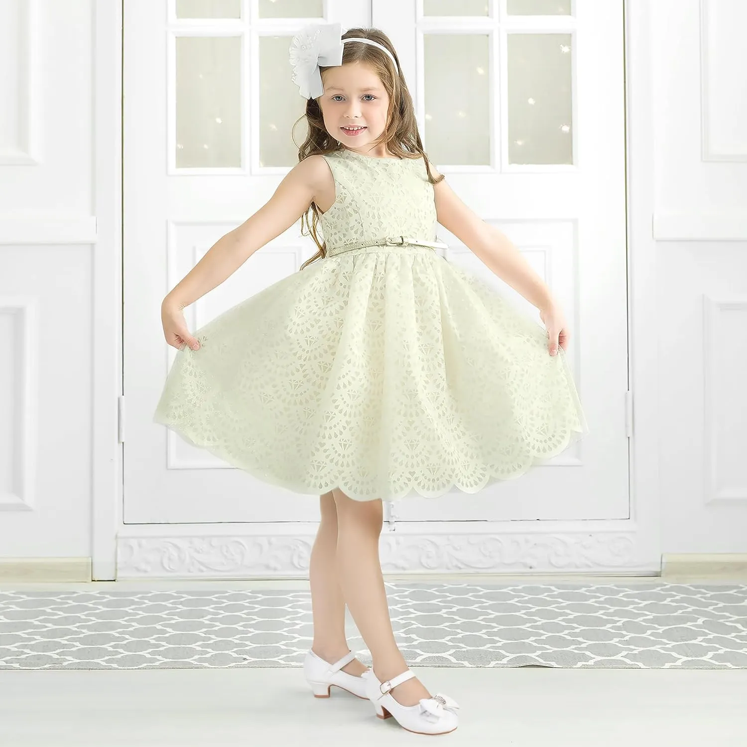PANDANINJIA Girls Toddler/Little Kid Jada Dress Mary Jane Pumps Bow Low Heels Party Wedding Princess Shoes