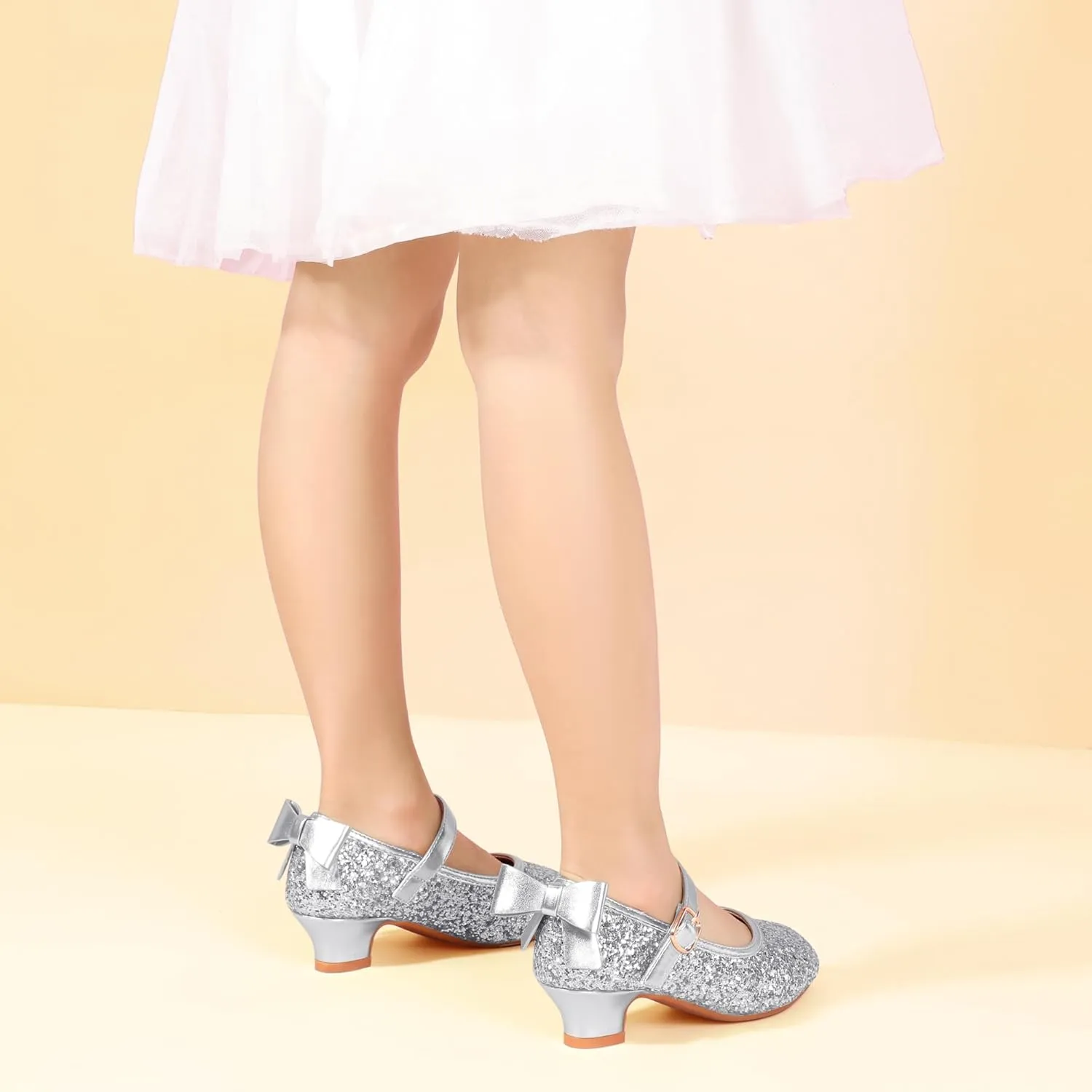 PANDANINJIA Girls Toddler/Little Kid Jada Dress Mary Jane Pumps Bow Low Heels Party Wedding Princess Shoes