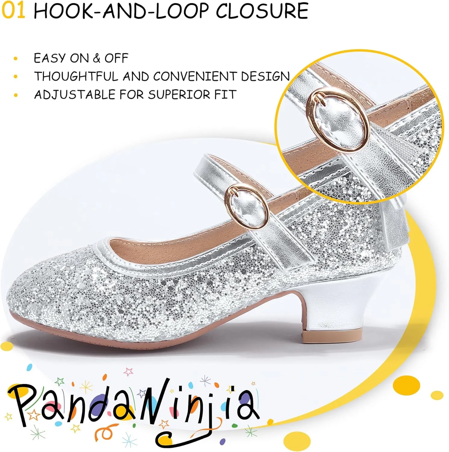 PANDANINJIA Girls Toddler/Little Kid Jada Dress Mary Jane Pumps Bow Low Heels Party Wedding Princess Shoes