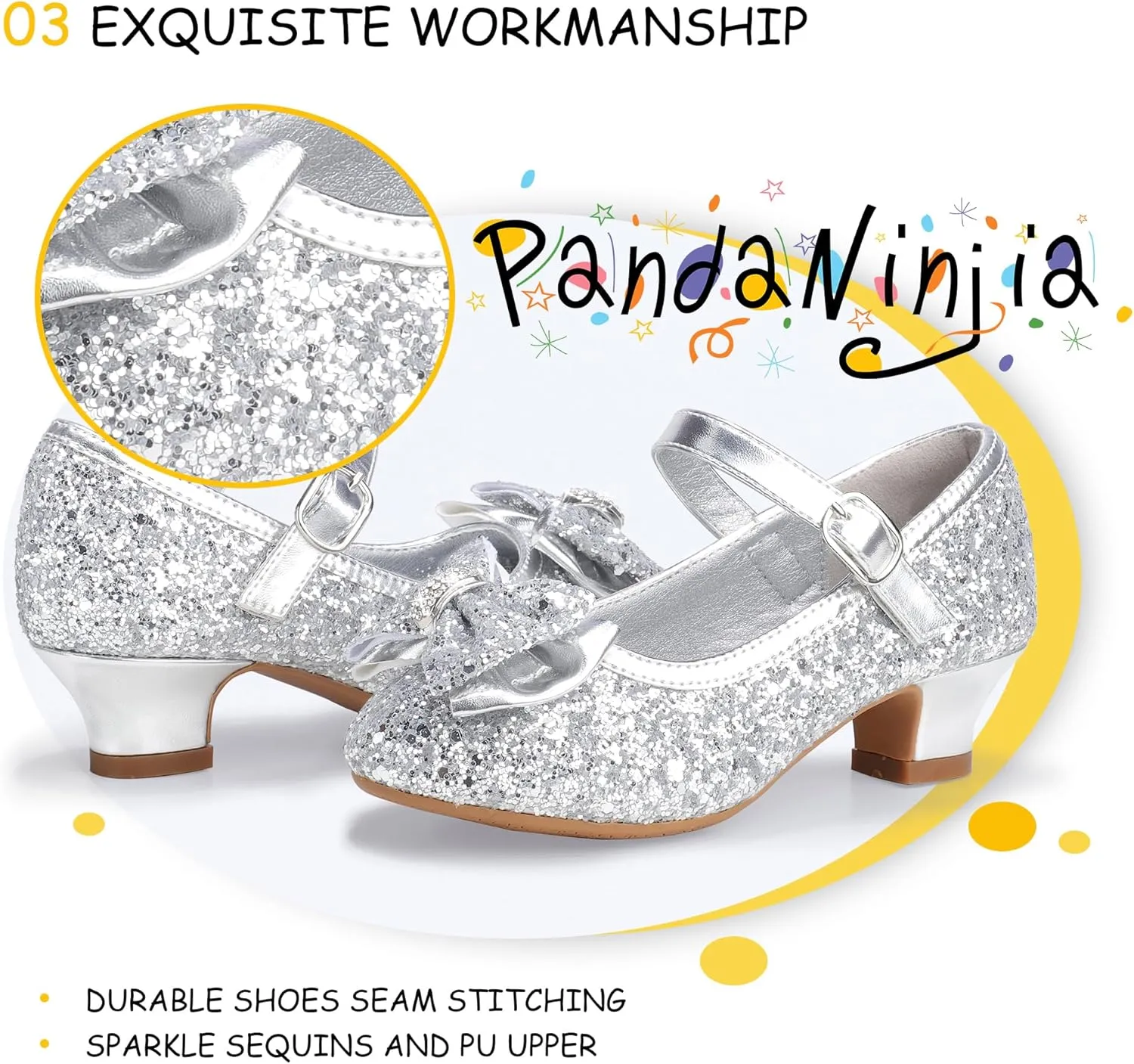 PANDANINJIA Girls Toddler/Little Kid Jada Dress Mary Jane Pumps Bow Low Heels Party Wedding Princess Shoes