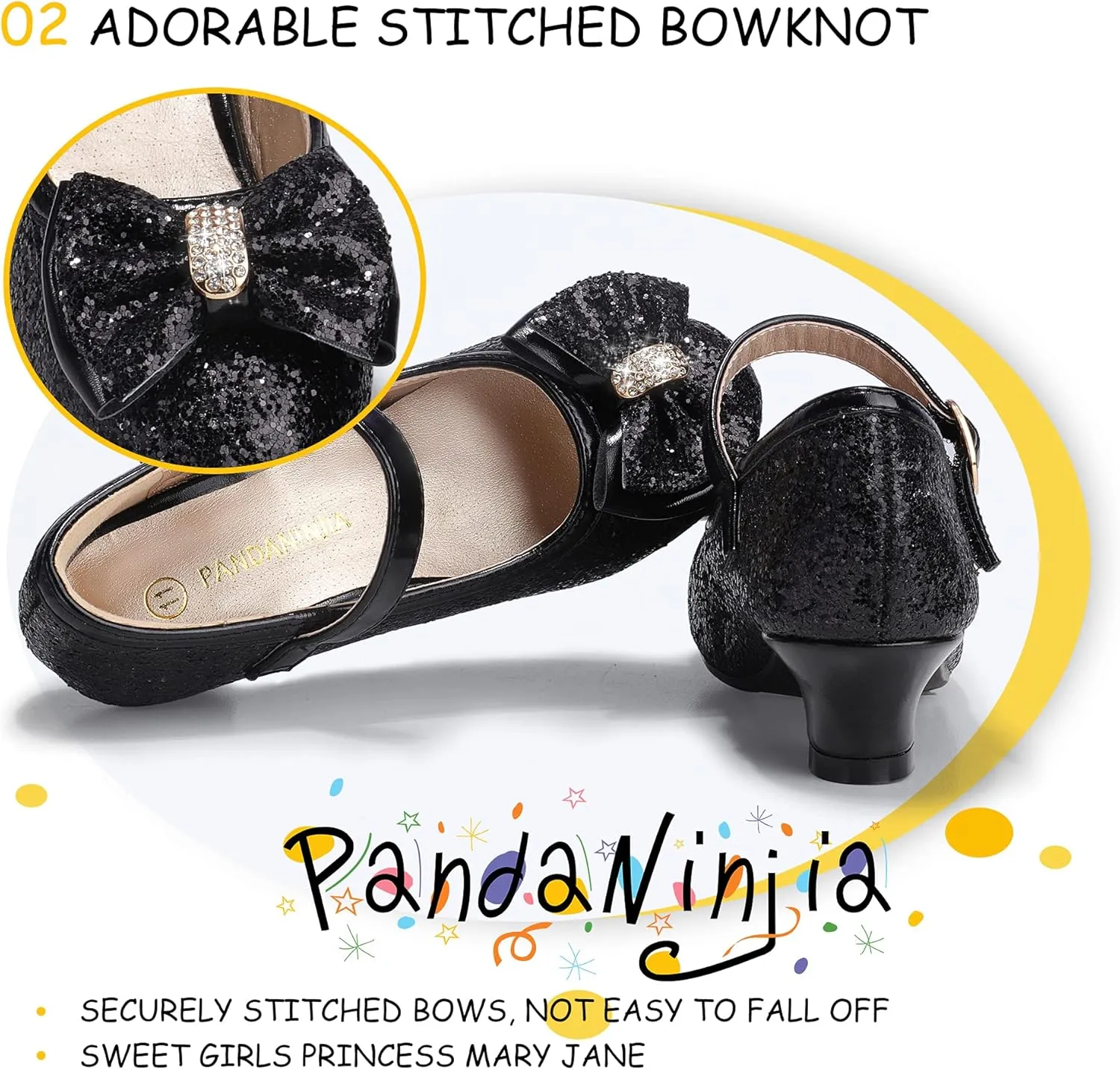 PANDANINJIA Girls Toddler/Little Kid Jada Dress Mary Jane Pumps Bow Low Heels Party Wedding Princess Shoes