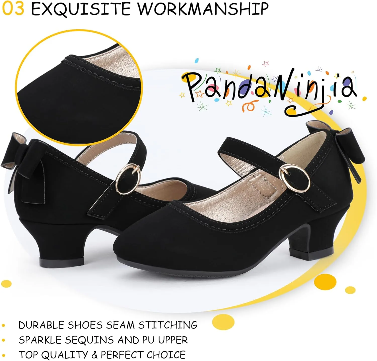 PANDANINJIA Girls Toddler/Little Kid Jada Dress Mary Jane Pumps Bow Low Heels Party Wedding Princess Shoes