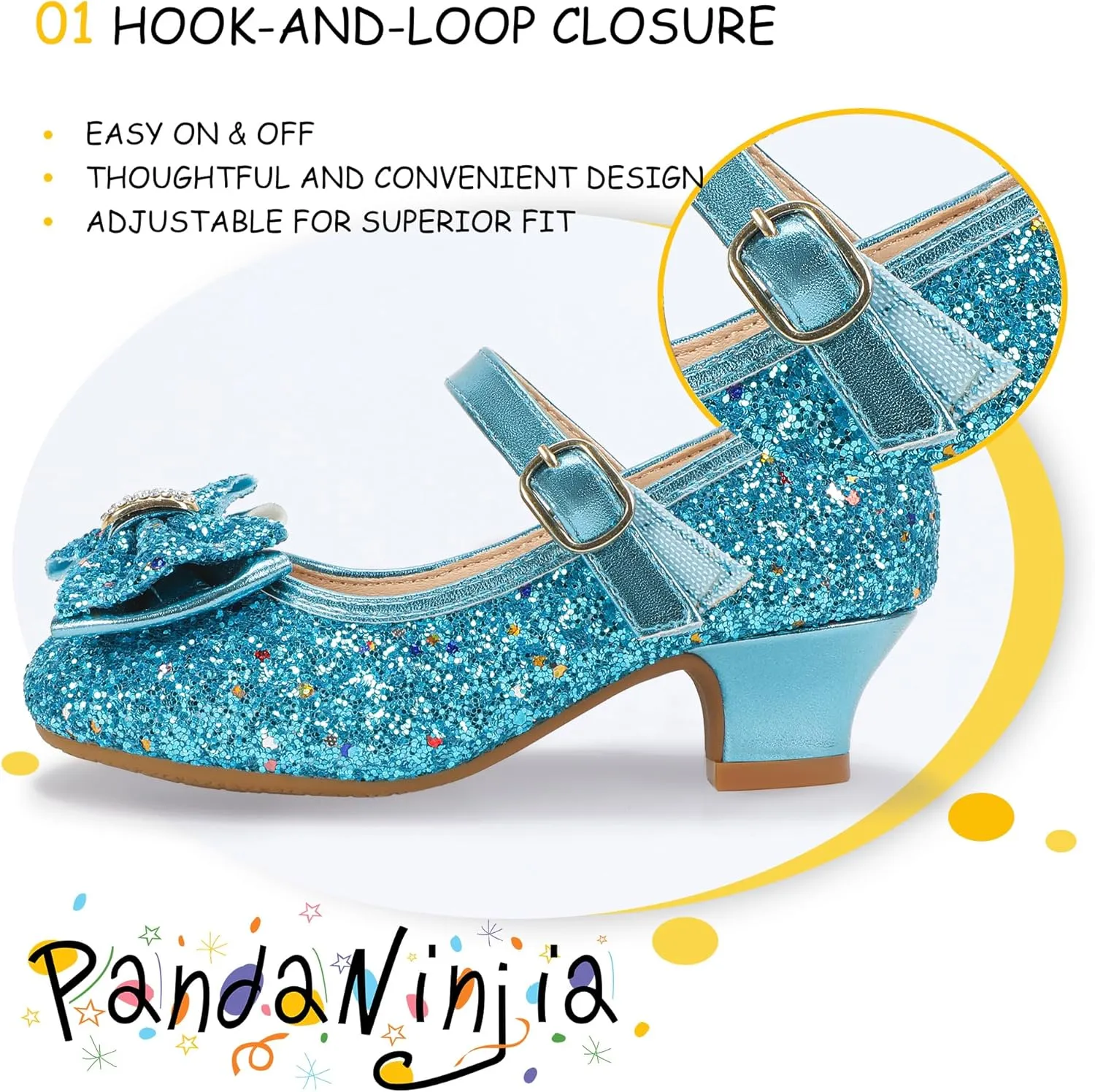 PANDANINJIA Girls Toddler/Little Kid Jada Dress Mary Jane Pumps Bow Low Heels Party Wedding Princess Shoes