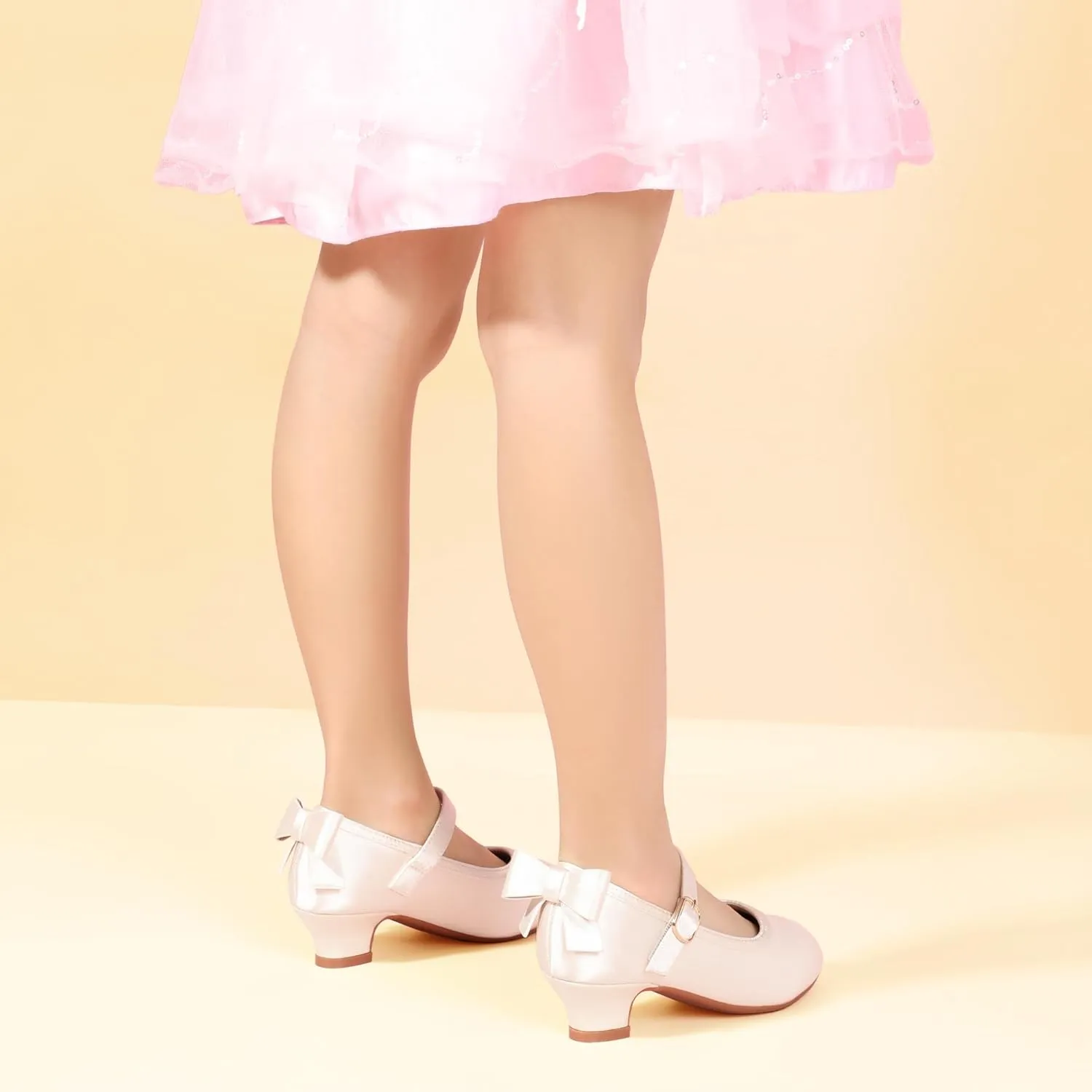 PANDANINJIA Girls Toddler/Little Kid Jada Dress Mary Jane Pumps Bow Low Heels Party Wedding Princess Shoes