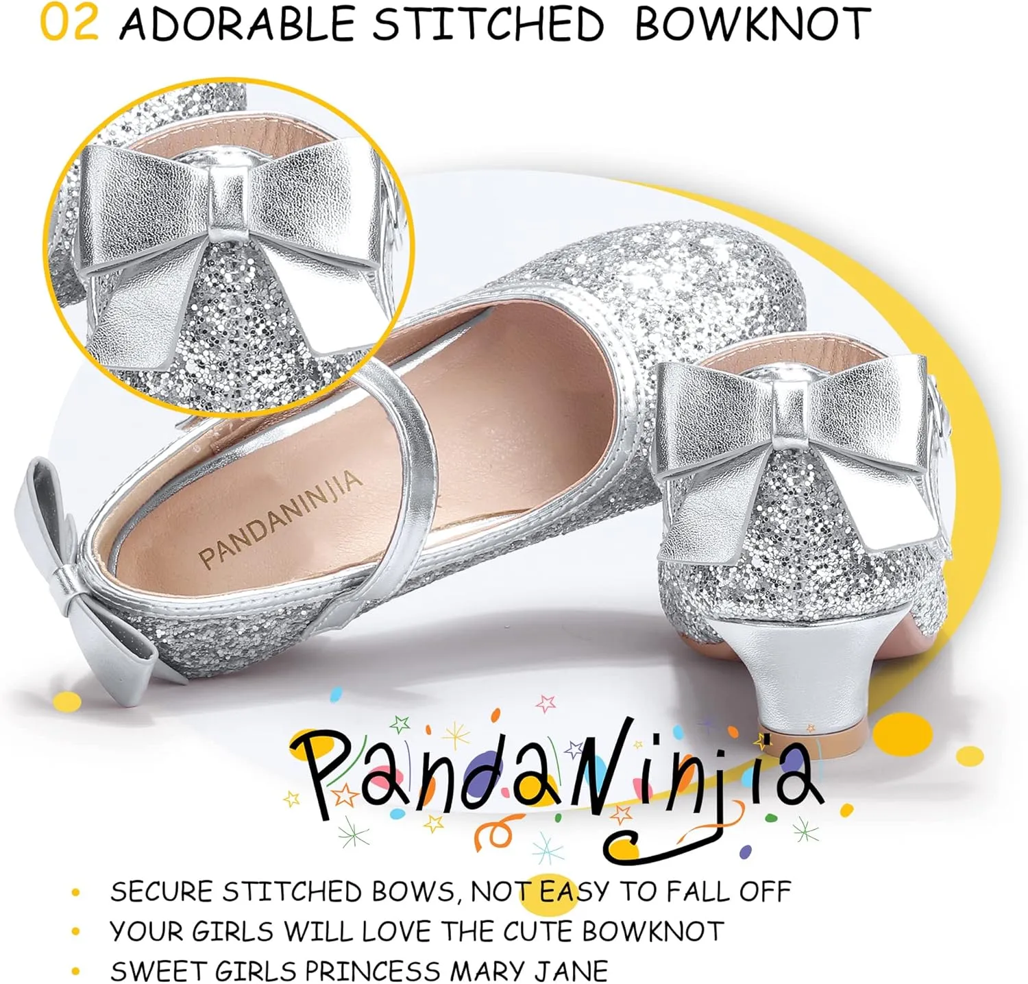 PANDANINJIA Girls Toddler/Little Kid Jada Dress Mary Jane Pumps Bow Low Heels Party Wedding Princess Shoes