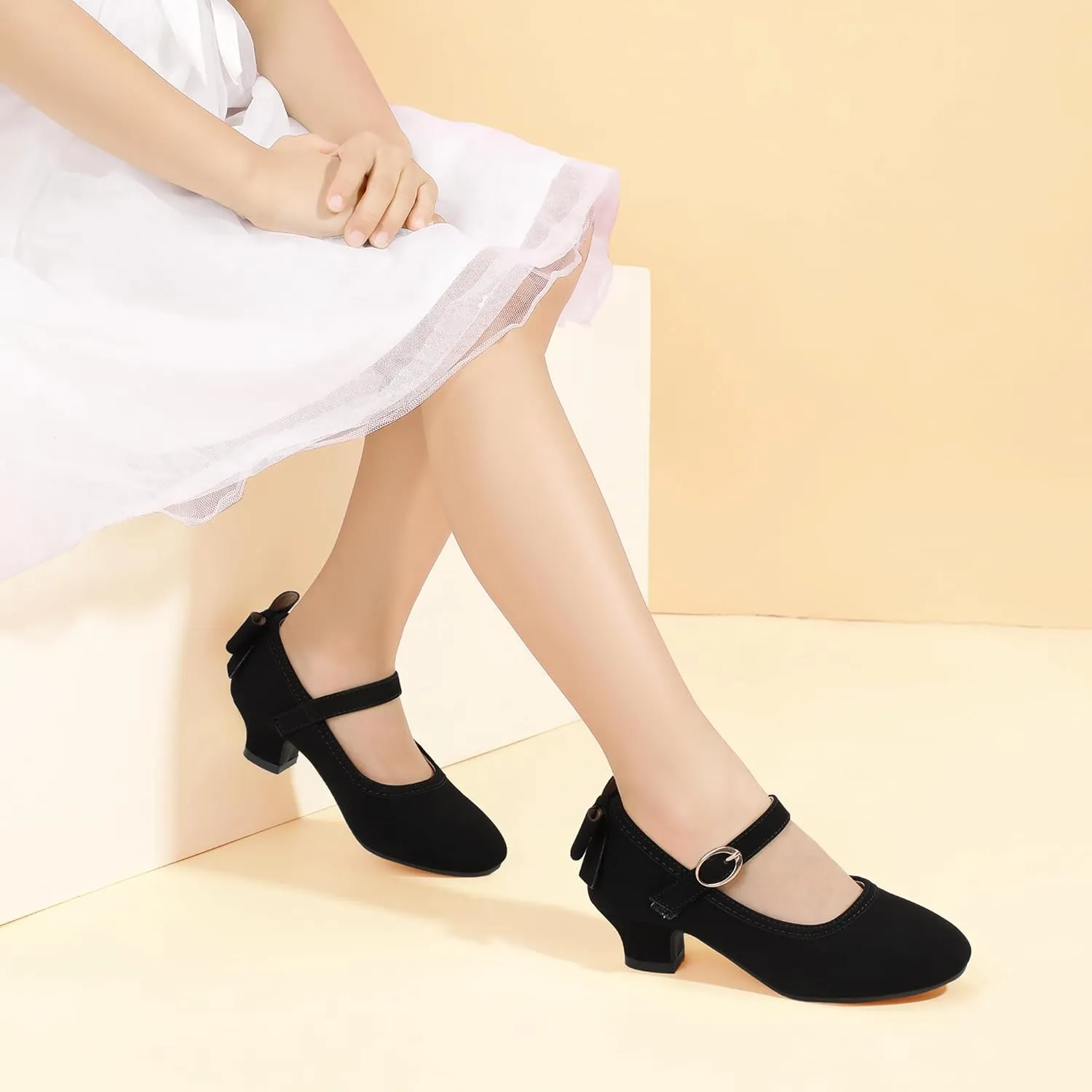 PANDANINJIA Girls Toddler/Little Kid Jada Dress Mary Jane Pumps Bow Low Heels Party Wedding Princess Shoes
