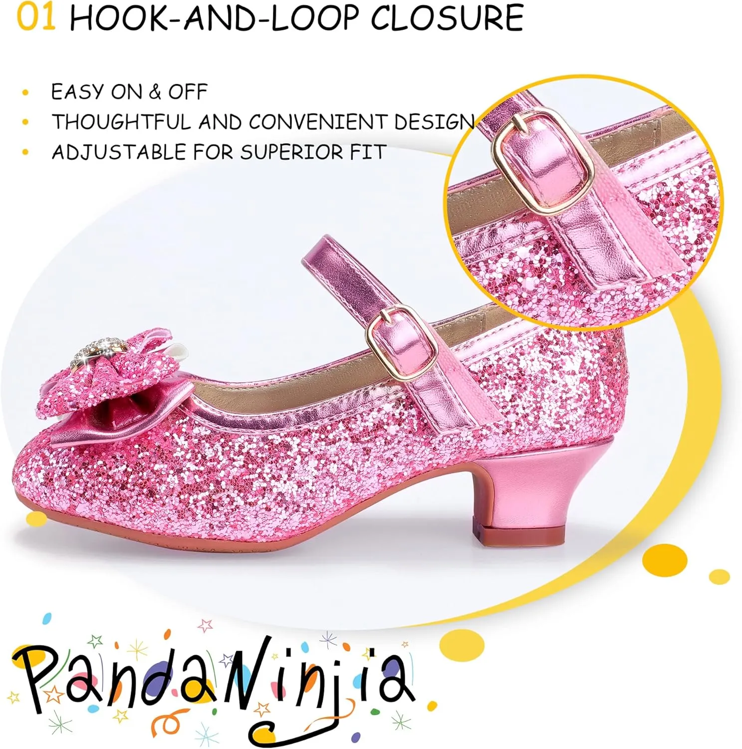 PANDANINJIA Girls Toddler/Little Kid Jada Dress Mary Jane Pumps Bow Low Heels Party Wedding Princess Shoes