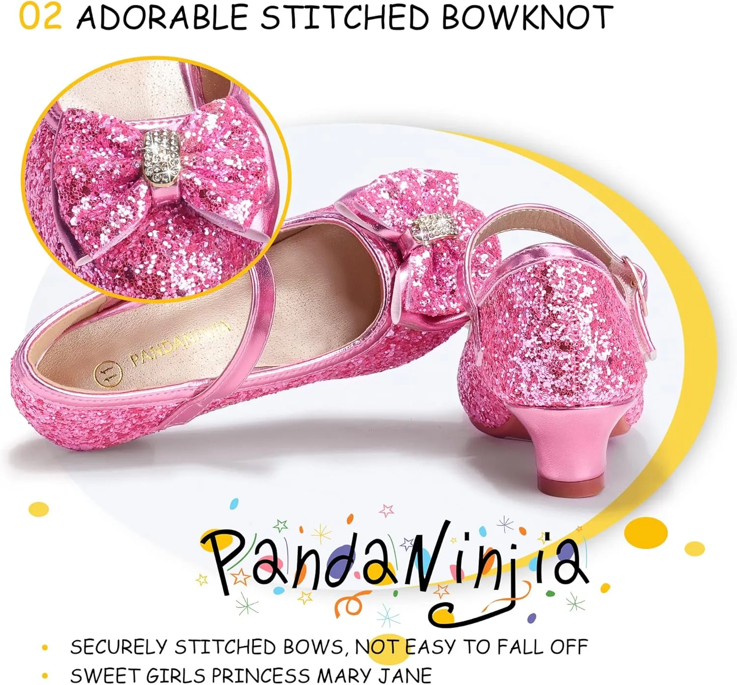 PANDANINJIA Girls Toddler/Little Kid Jada Dress Mary Jane Pumps Bow Low Heels Party Wedding Princess Shoes