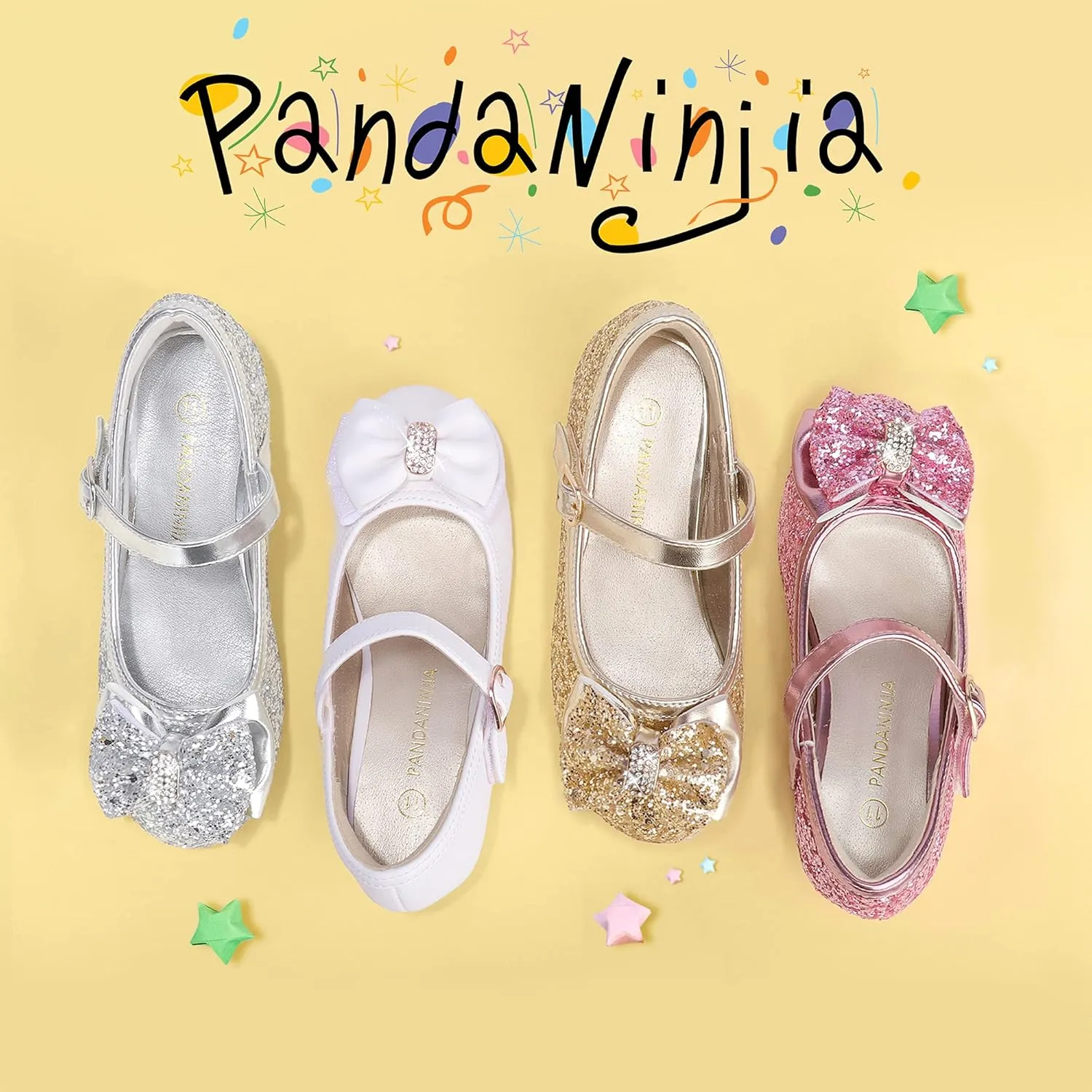 PANDANINJIA Girls Toddler/Little Kid Jada Dress Mary Jane Pumps Bow Low Heels Party Wedding Princess Shoes