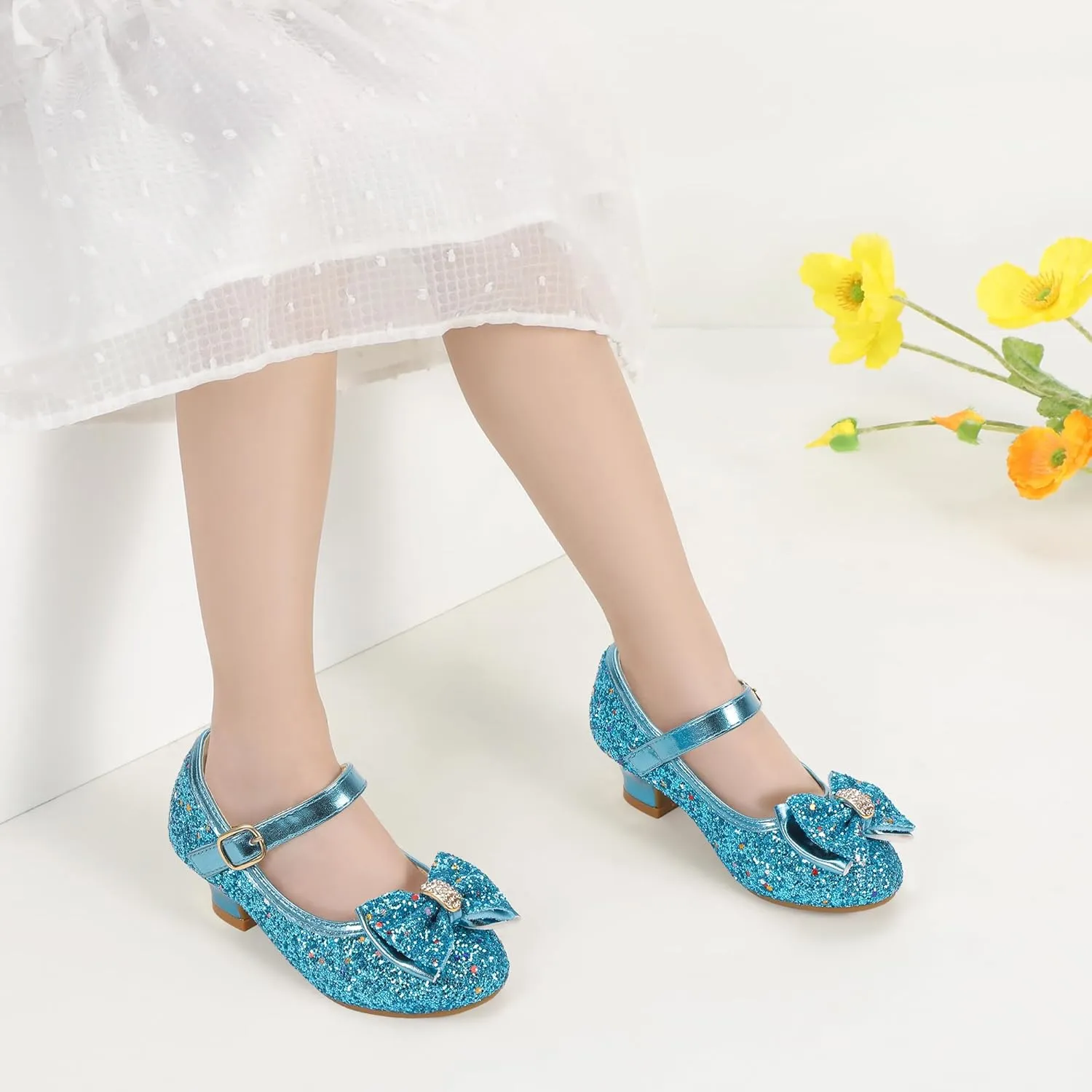 PANDANINJIA Girls Toddler/Little Kid Jada Dress Mary Jane Pumps Bow Low Heels Party Wedding Princess Shoes