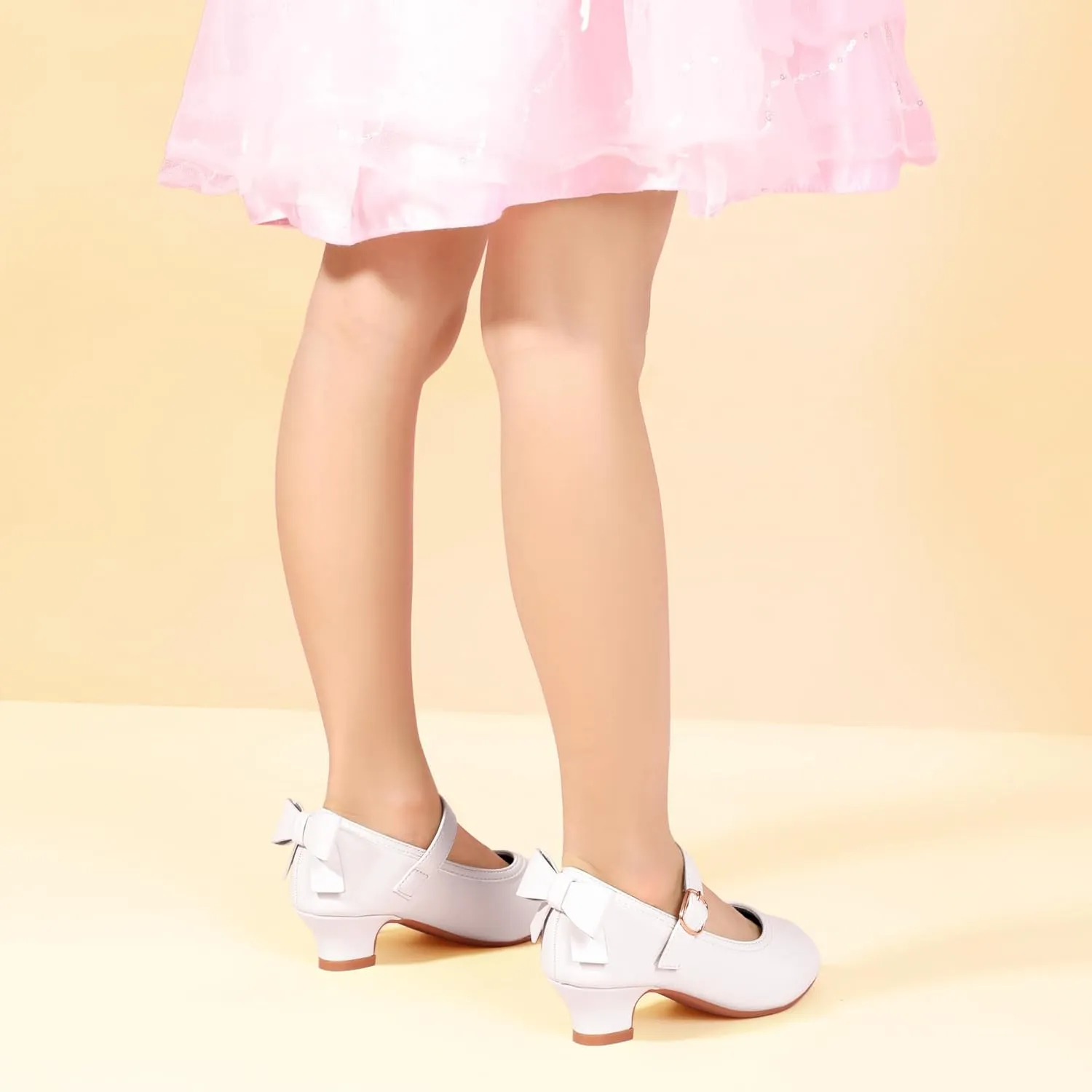 PANDANINJIA Girls Toddler/Little Kid Jada Dress Mary Jane Pumps Bow Low Heels Party Wedding Princess Shoes
