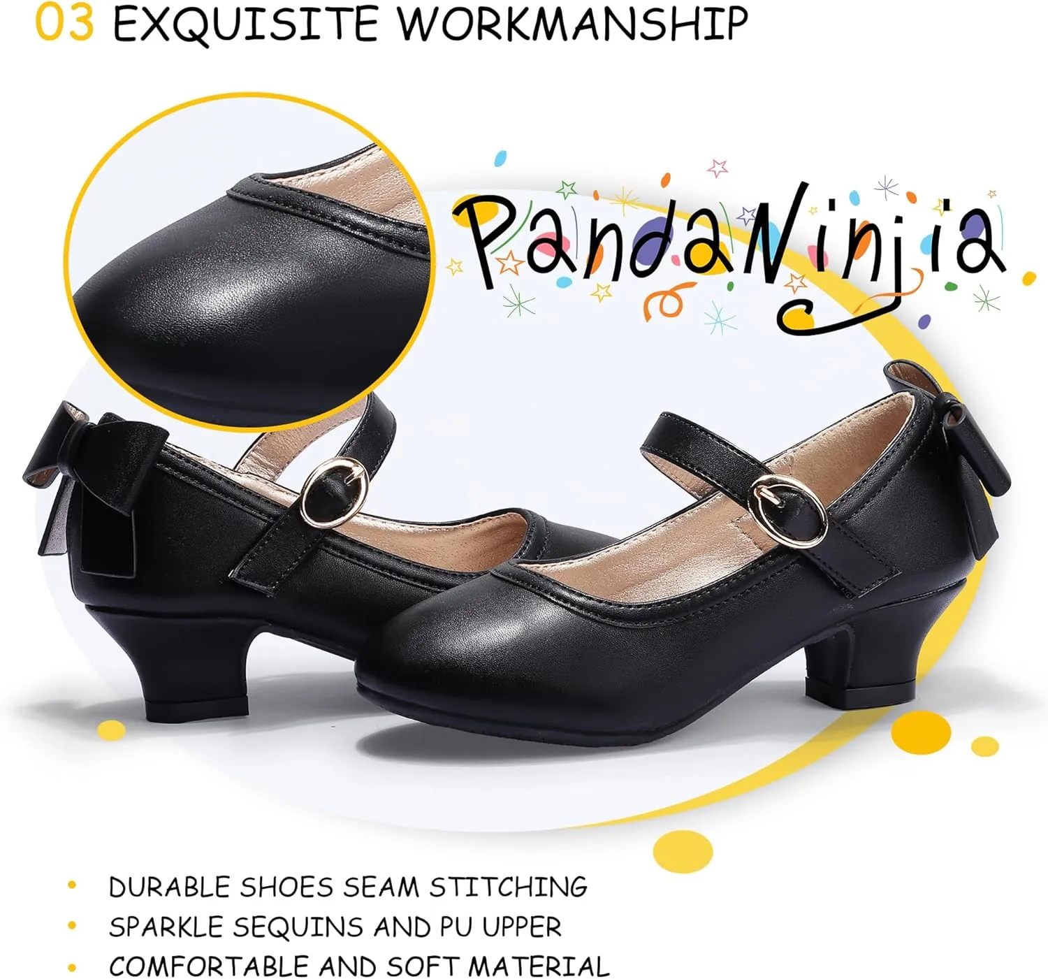 PANDANINJIA Girls Toddler/Little Kid Jada Dress Mary Jane Pumps Bow Low Heels Party Wedding Princess Shoes