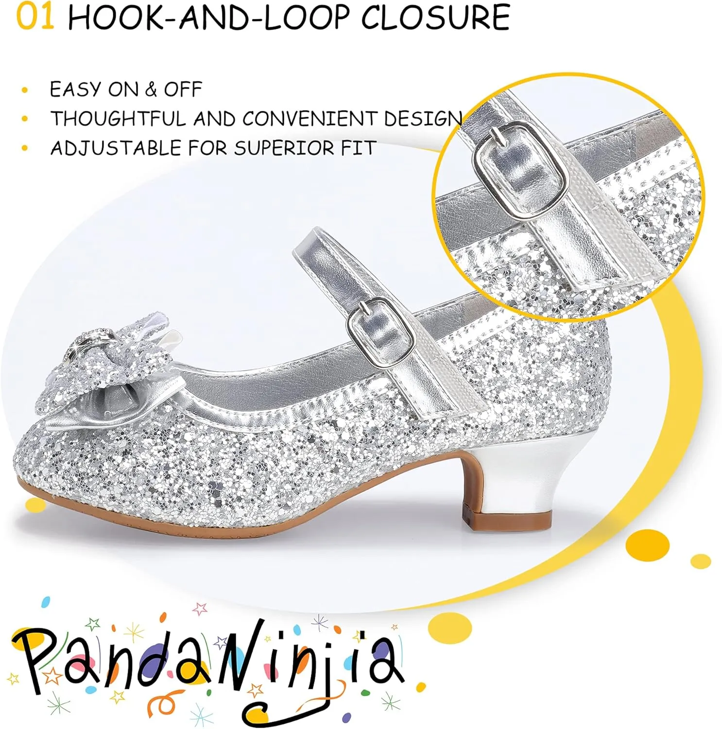 PANDANINJIA Girls Toddler/Little Kid Jada Dress Mary Jane Pumps Bow Low Heels Party Wedding Princess Shoes