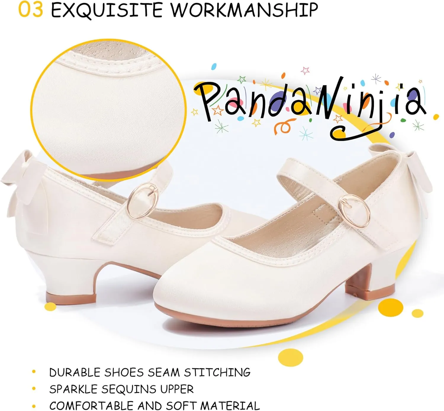 PANDANINJIA Girls Toddler/Little Kid Jada Dress Mary Jane Pumps Bow Low Heels Party Wedding Princess Shoes