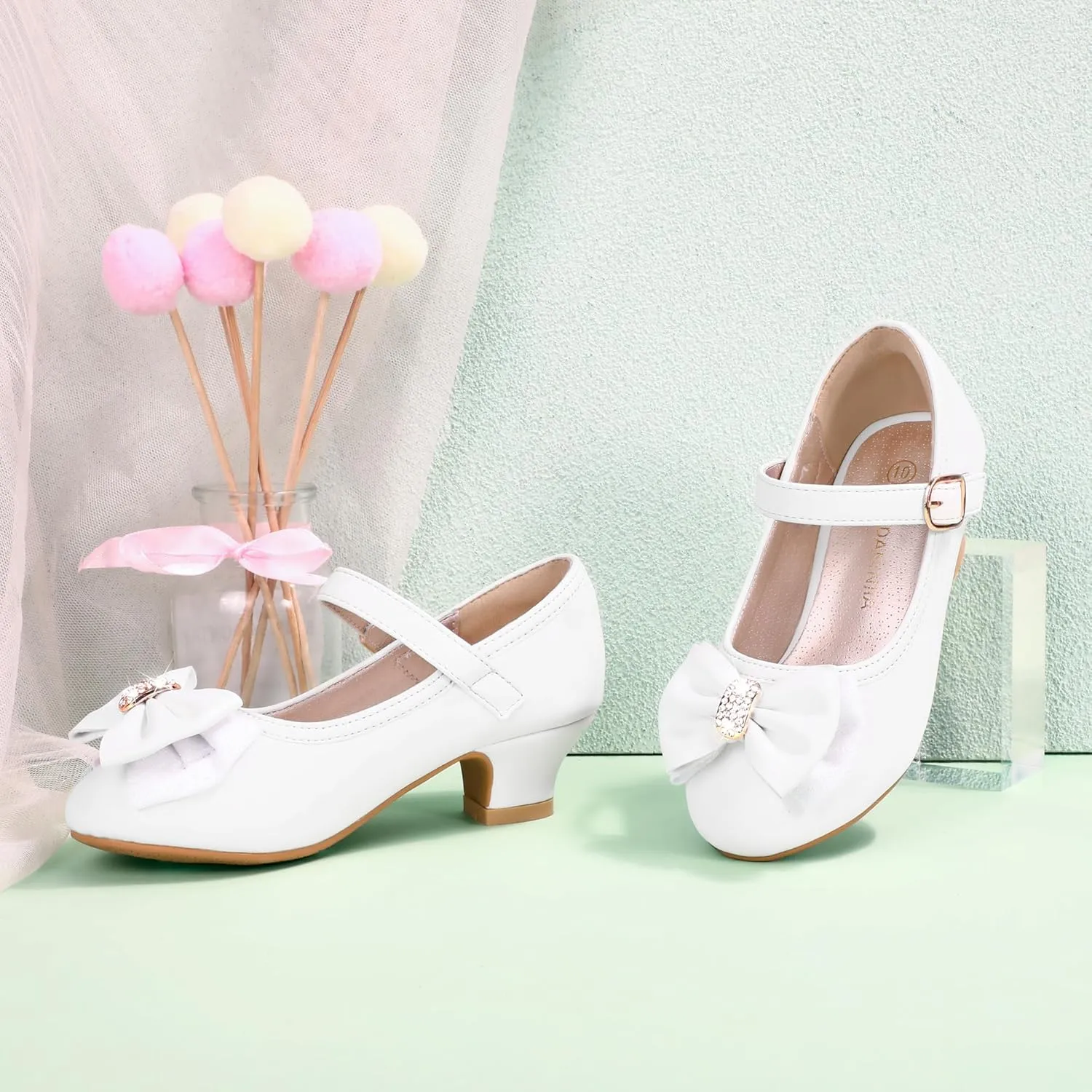 PANDANINJIA Girls Toddler/Little Kid Jada Dress Mary Jane Pumps Bow Low Heels Party Wedding Princess Shoes