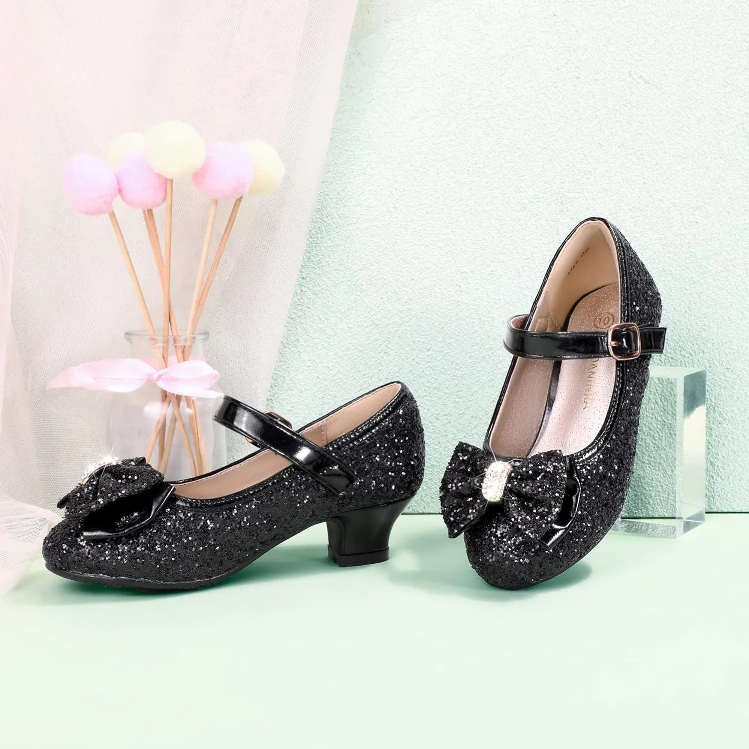 PANDANINJIA Girls Toddler/Little Kid Jada Dress Mary Jane Pumps Bow Low Heels Party Wedding Princess Shoes