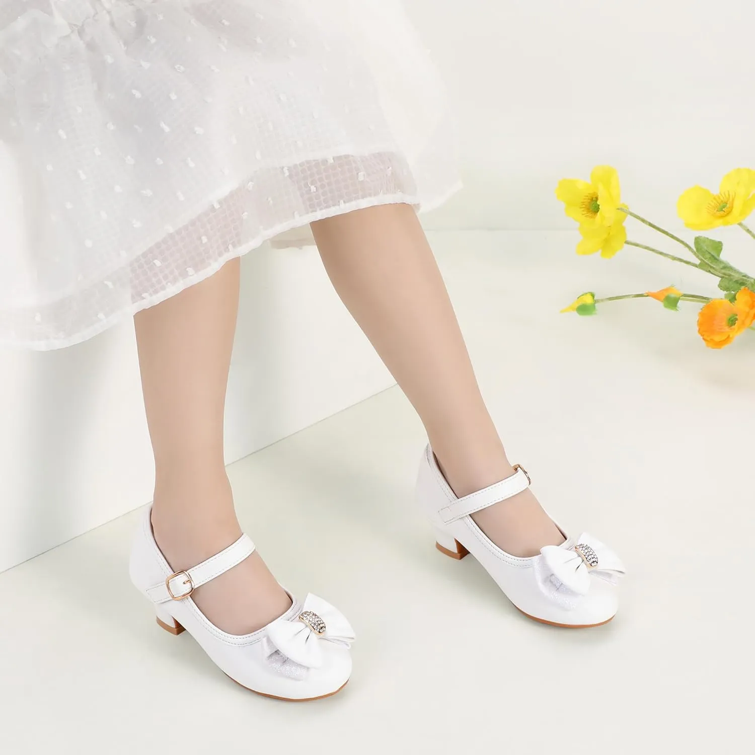 PANDANINJIA Girls Toddler/Little Kid Jada Dress Mary Jane Pumps Bow Low Heels Party Wedding Princess Shoes