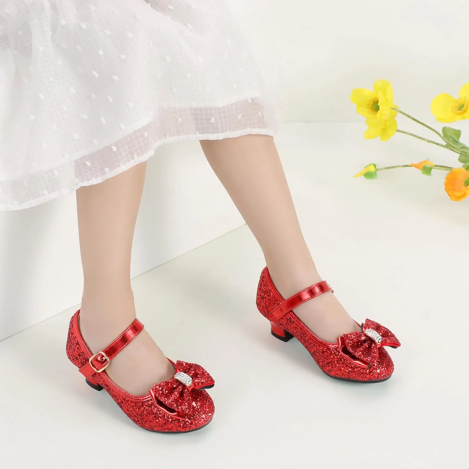 PANDANINJIA Girls Toddler/Little Kid Jada Dress Mary Jane Pumps Bow Low Heels Party Wedding Princess Shoes