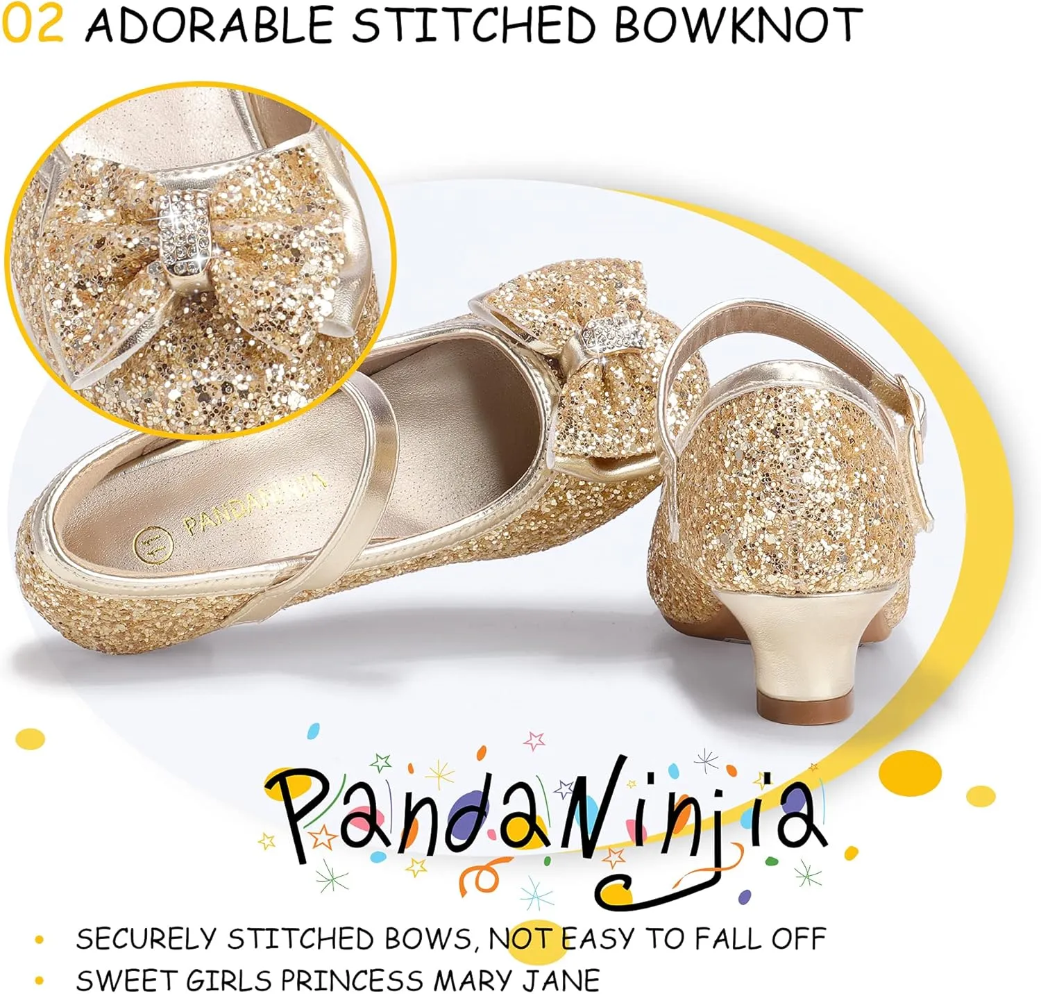 PANDANINJIA Girls Toddler/Little Kid Jada Dress Mary Jane Pumps Bow Low Heels Party Wedding Princess Shoes