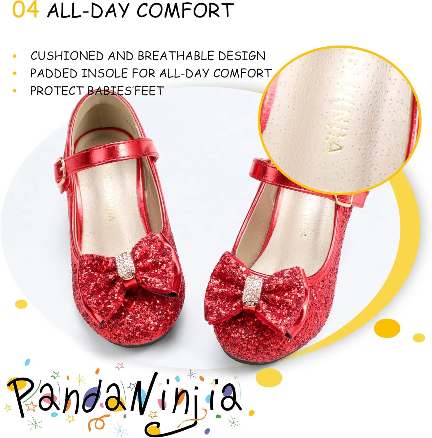 PANDANINJIA Girls Toddler/Little Kid Jada Dress Mary Jane Pumps Bow Low Heels Party Wedding Princess Shoes