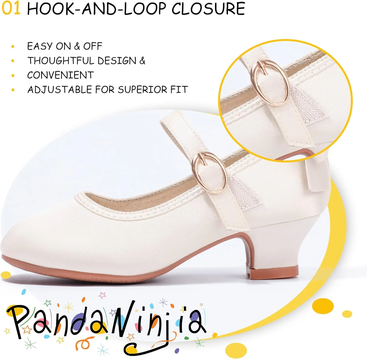 PANDANINJIA Girls Toddler/Little Kid Jada Dress Mary Jane Pumps Bow Low Heels Party Wedding Princess Shoes