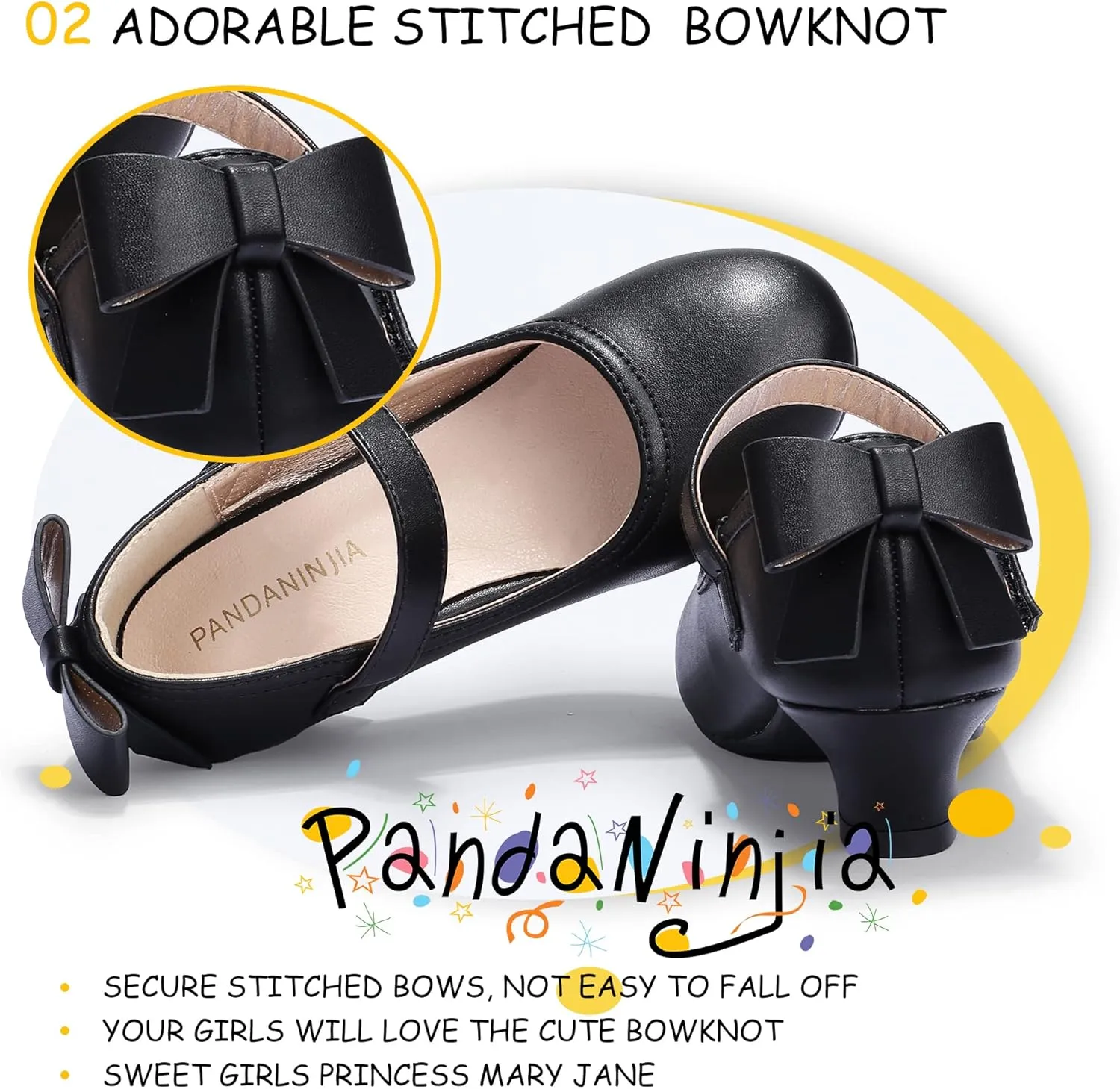 PANDANINJIA Girls Toddler/Little Kid Jada Dress Mary Jane Pumps Bow Low Heels Party Wedding Princess Shoes