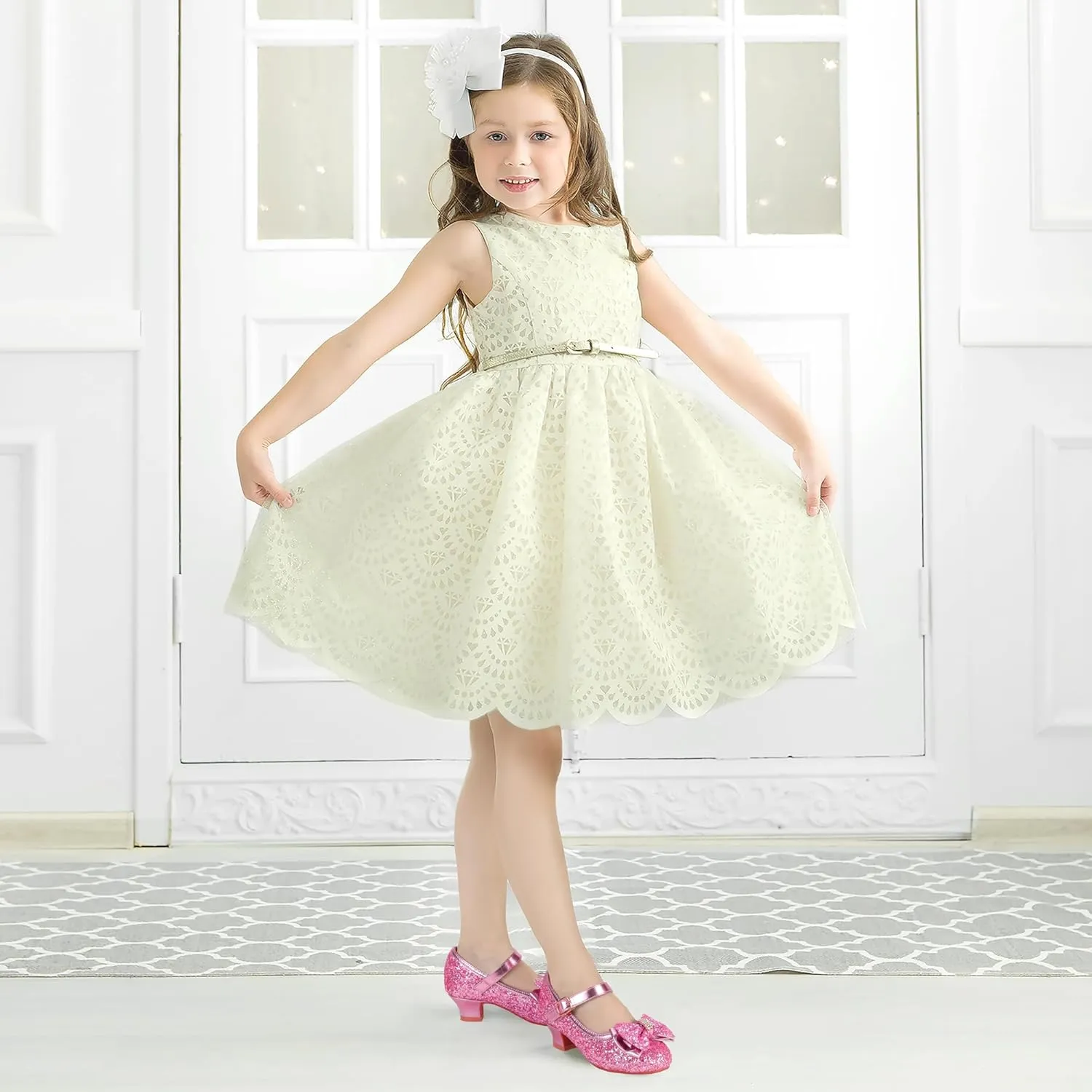 PANDANINJIA Girls Toddler/Little Kid Jada Dress Mary Jane Pumps Bow Low Heels Party Wedding Princess Shoes