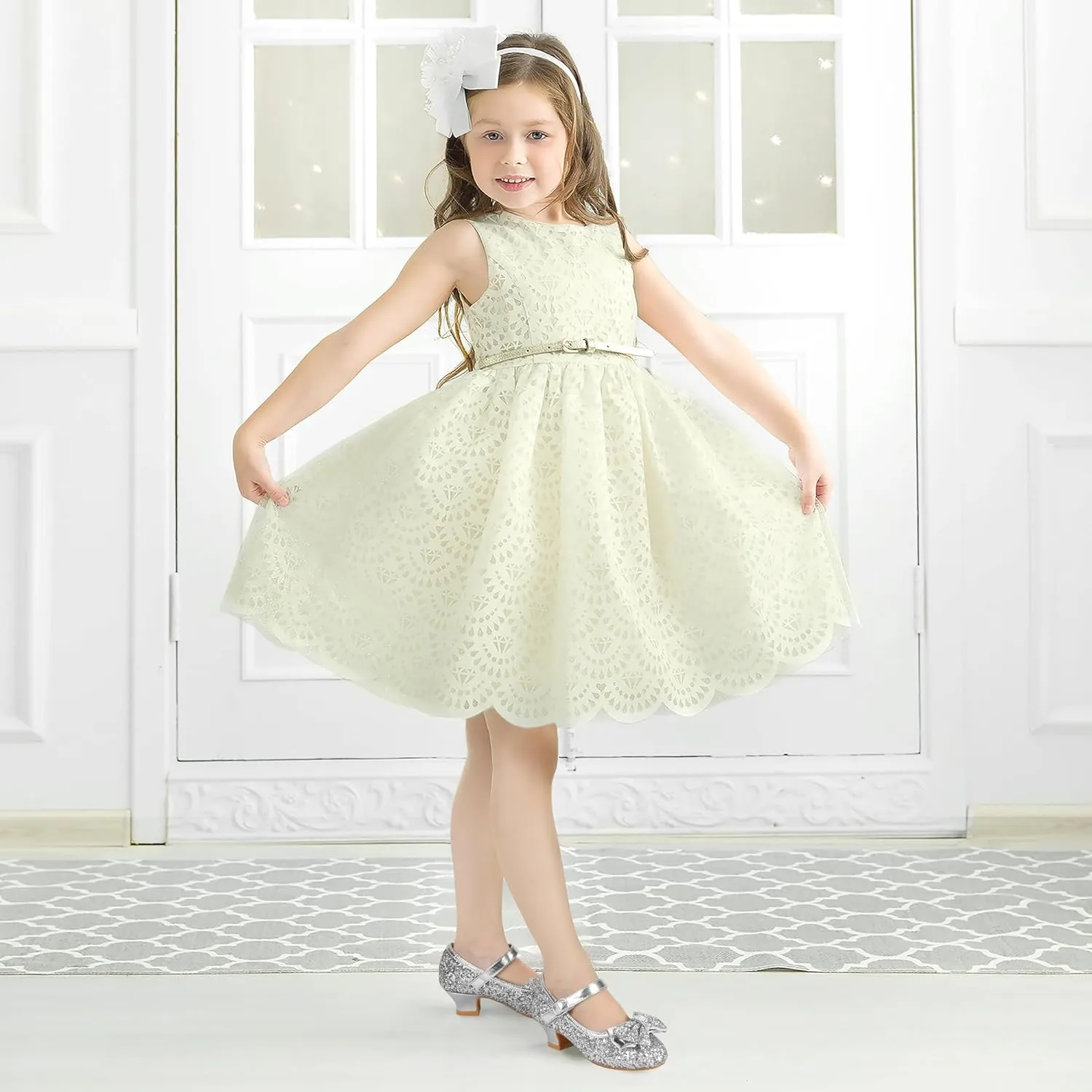 PANDANINJIA Girls Toddler/Little Kid Jada Dress Mary Jane Pumps Bow Low Heels Party Wedding Princess Shoes