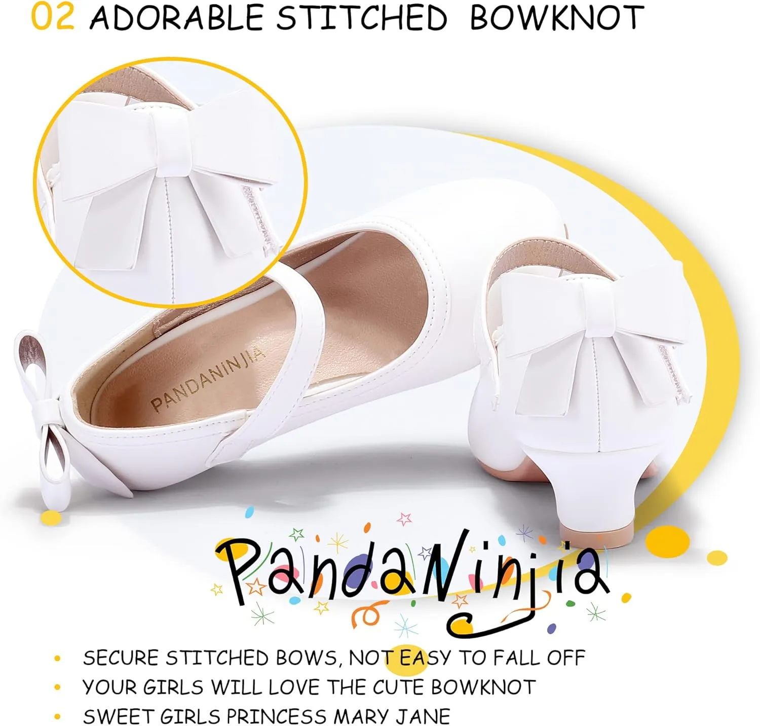 PANDANINJIA Girls Toddler/Little Kid Jada Dress Mary Jane Pumps Bow Low Heels Party Wedding Princess Shoes
