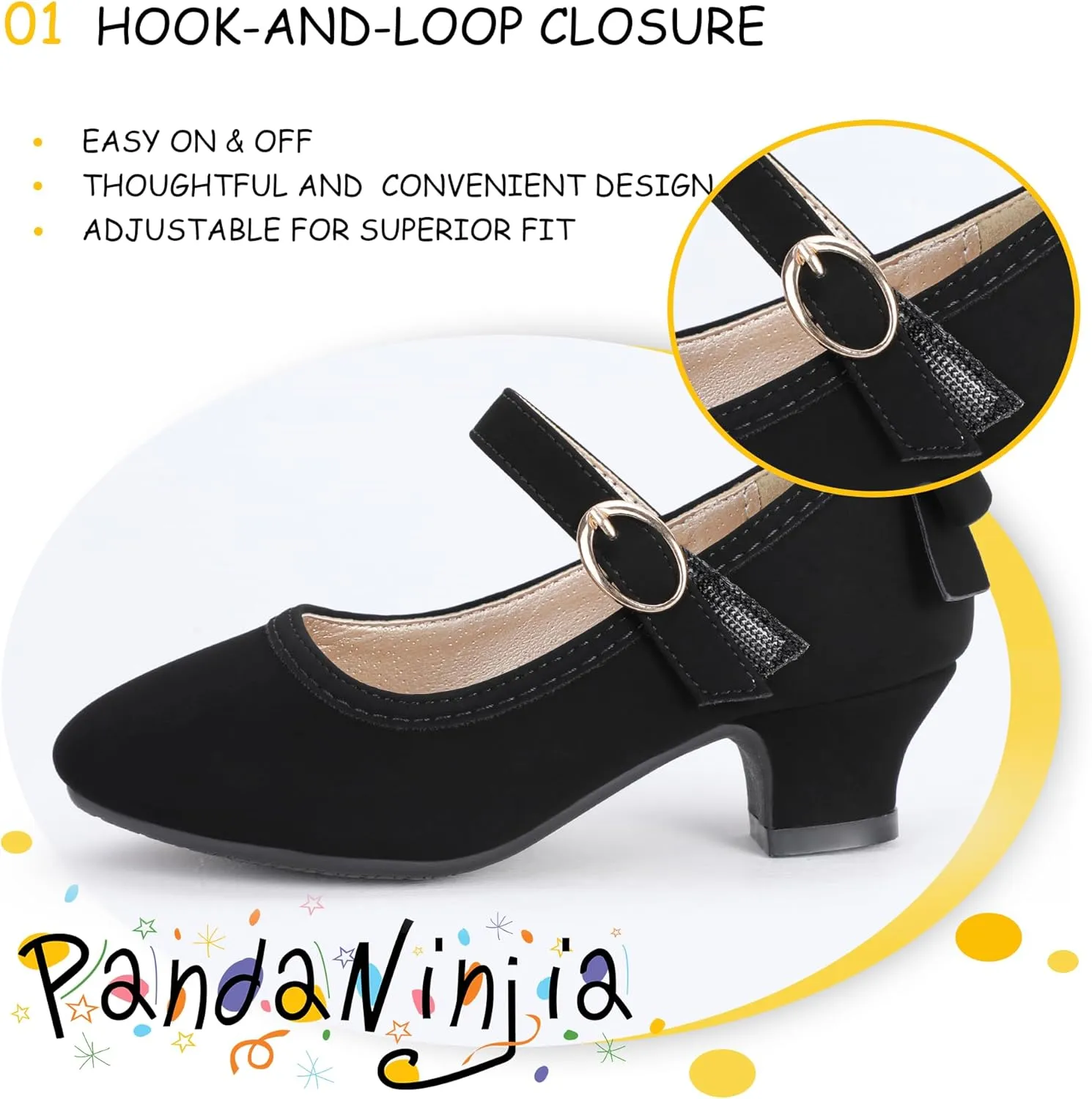 PANDANINJIA Girls Toddler/Little Kid Jada Dress Mary Jane Pumps Bow Low Heels Party Wedding Princess Shoes