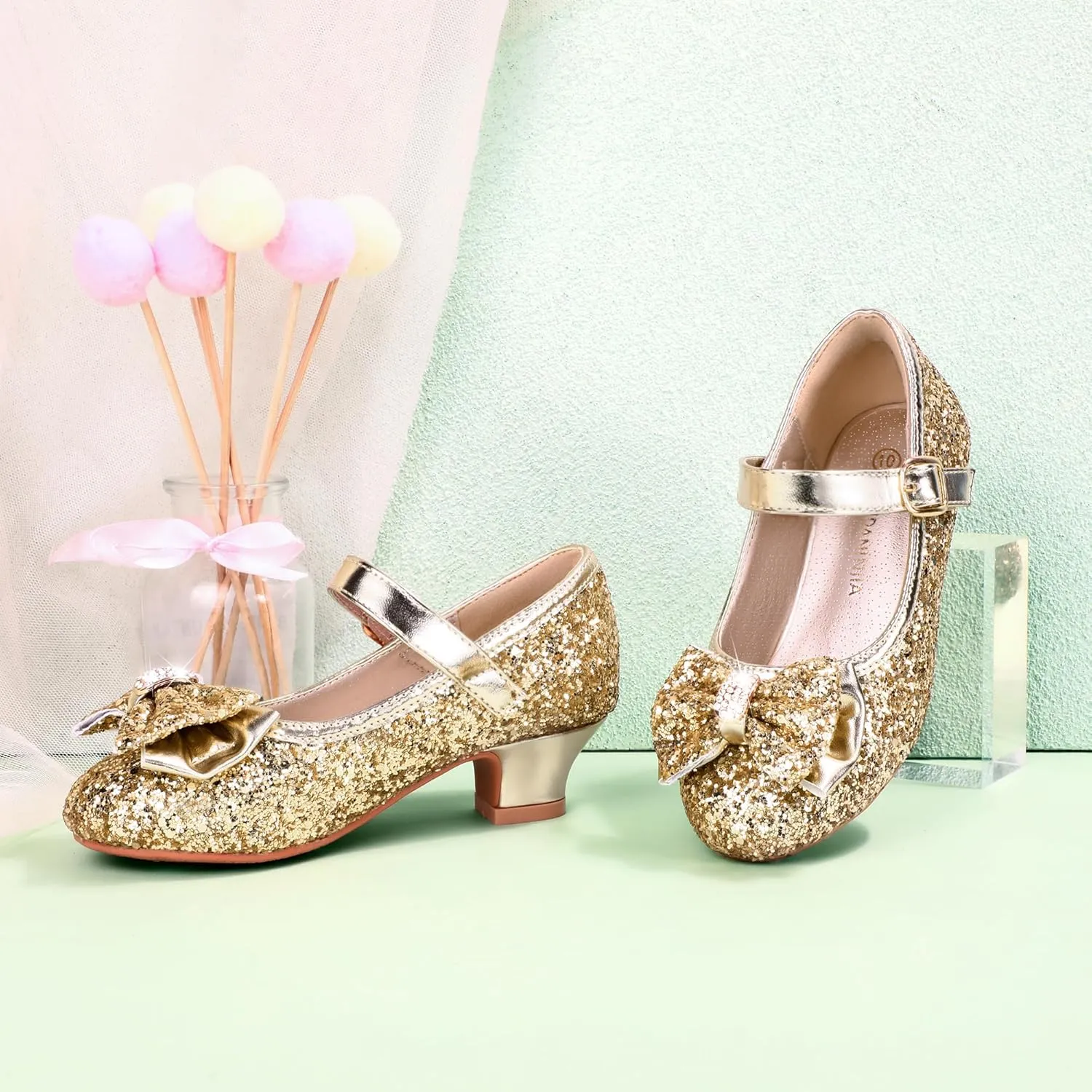PANDANINJIA Girls Toddler/Little Kid Jada Dress Mary Jane Pumps Bow Low Heels Party Wedding Princess Shoes