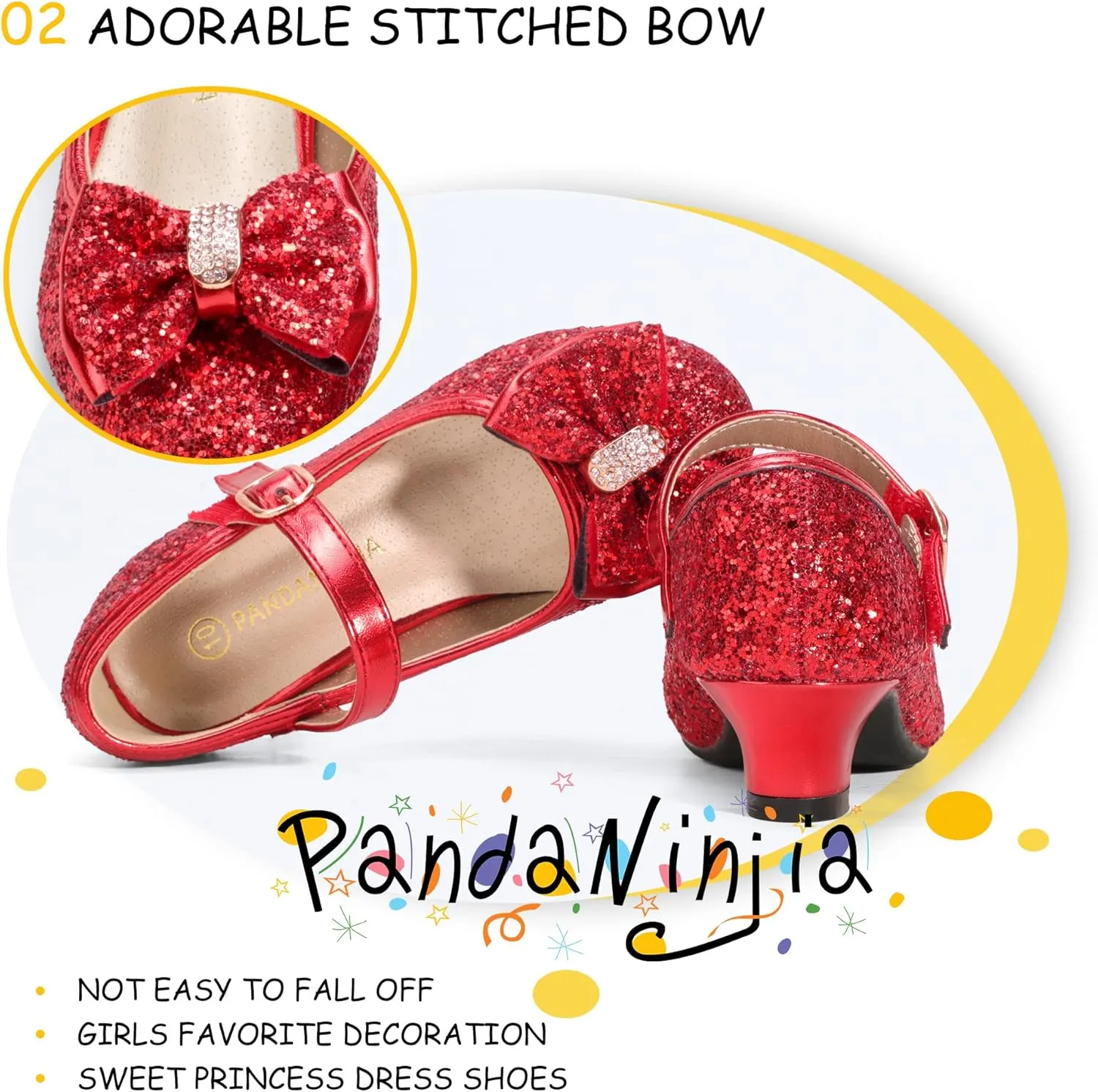 PANDANINJIA Girls Toddler/Little Kid Jada Dress Mary Jane Pumps Bow Low Heels Party Wedding Princess Shoes