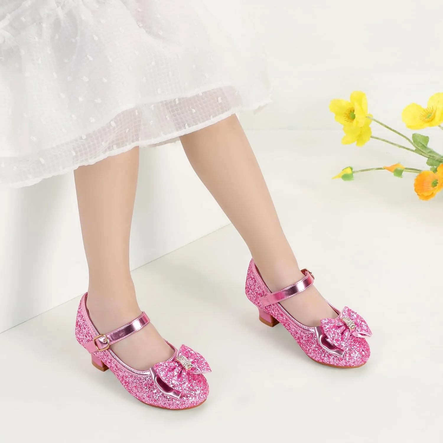 PANDANINJIA Girls Toddler/Little Kid Jada Dress Mary Jane Pumps Bow Low Heels Party Wedding Princess Shoes