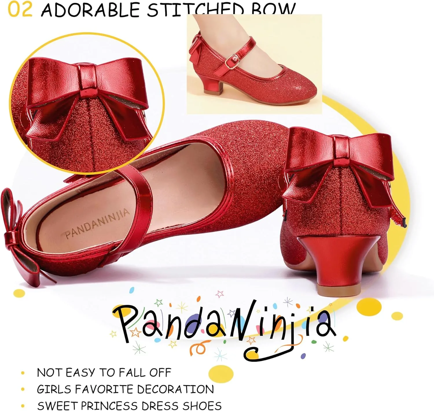 PANDANINJIA Girls Toddler/Little Kid Jada Dress Mary Jane Pumps Bow Low Heels Party Wedding Princess Shoes