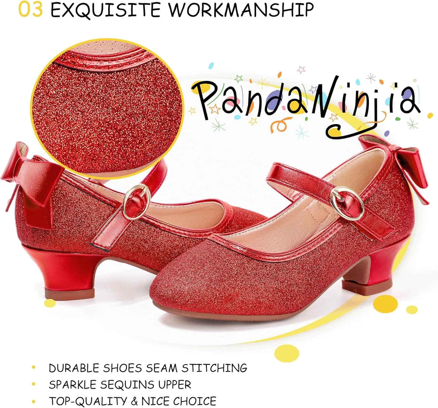 PANDANINJIA Girls Toddler/Little Kid Jada Dress Mary Jane Pumps Bow Low Heels Party Wedding Princess Shoes