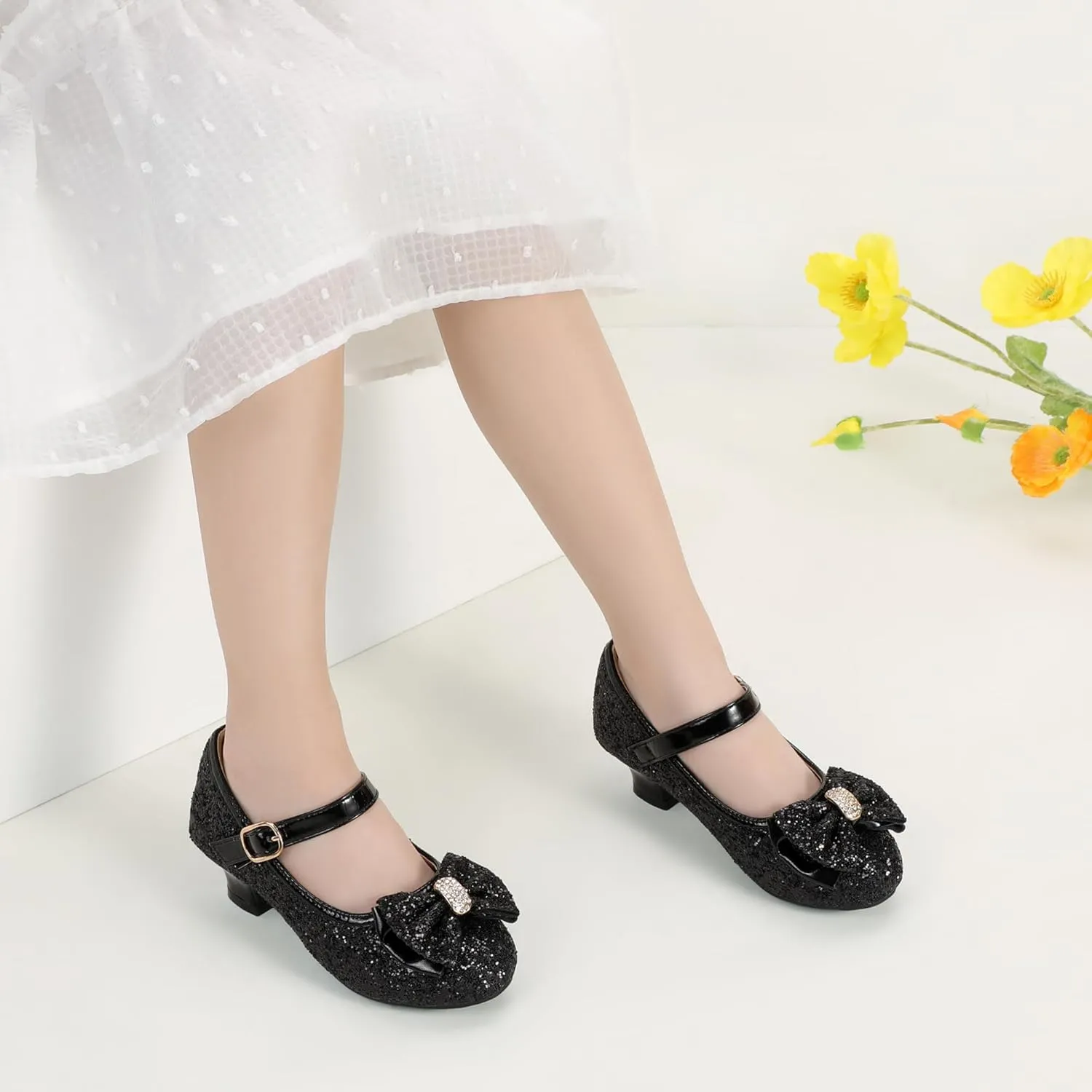 PANDANINJIA Girls Toddler/Little Kid Jada Dress Mary Jane Pumps Bow Low Heels Party Wedding Princess Shoes