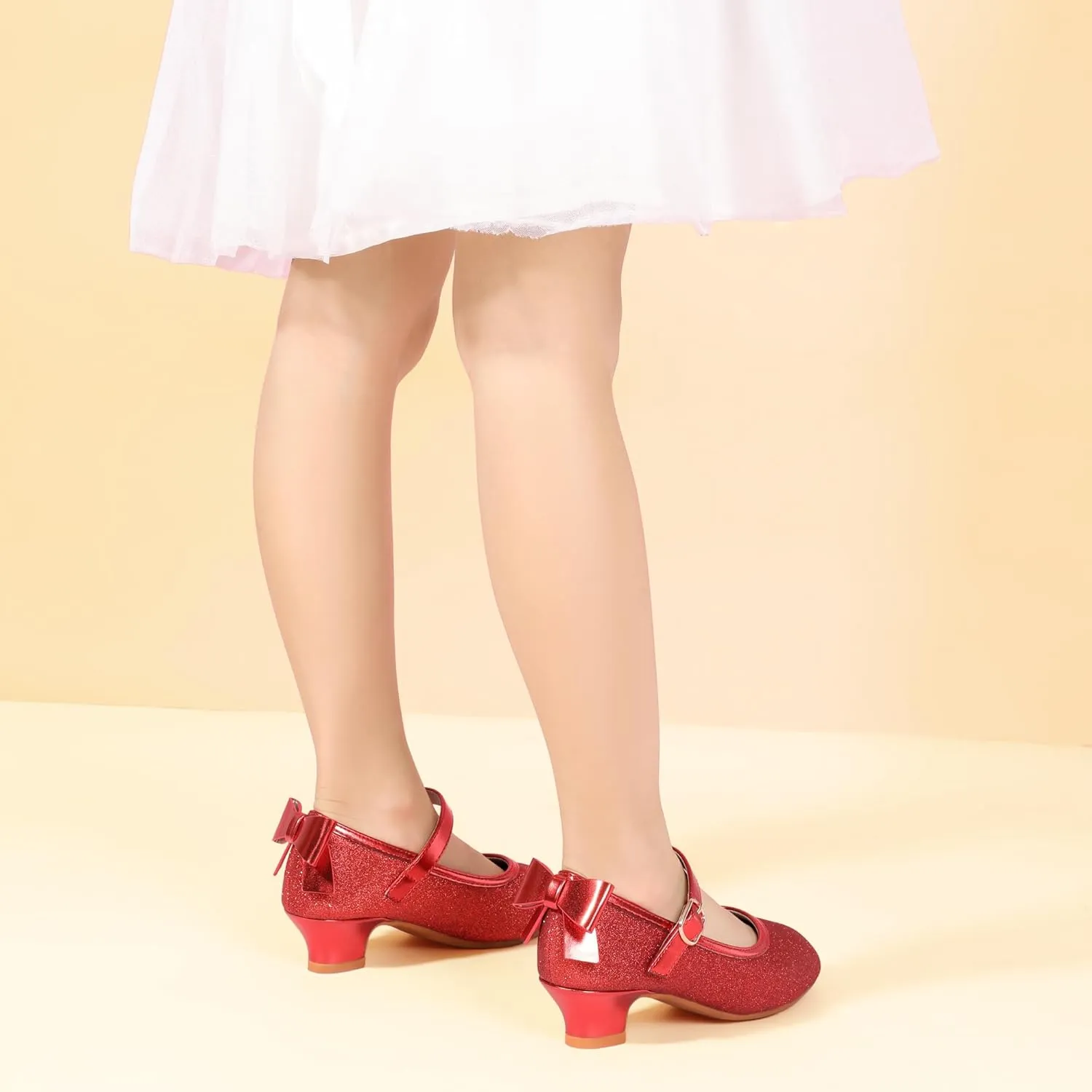 PANDANINJIA Girls Toddler/Little Kid Jada Dress Mary Jane Pumps Bow Low Heels Party Wedding Princess Shoes