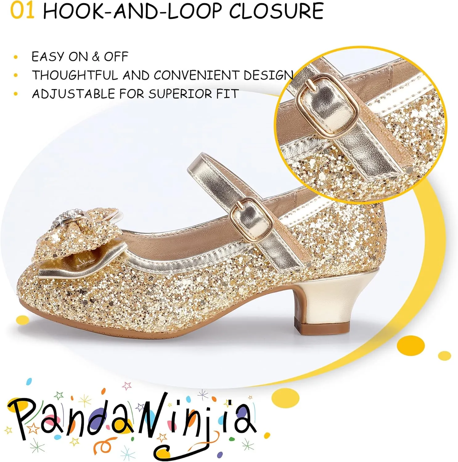 PANDANINJIA Girls Toddler/Little Kid Jada Dress Mary Jane Pumps Bow Low Heels Party Wedding Princess Shoes