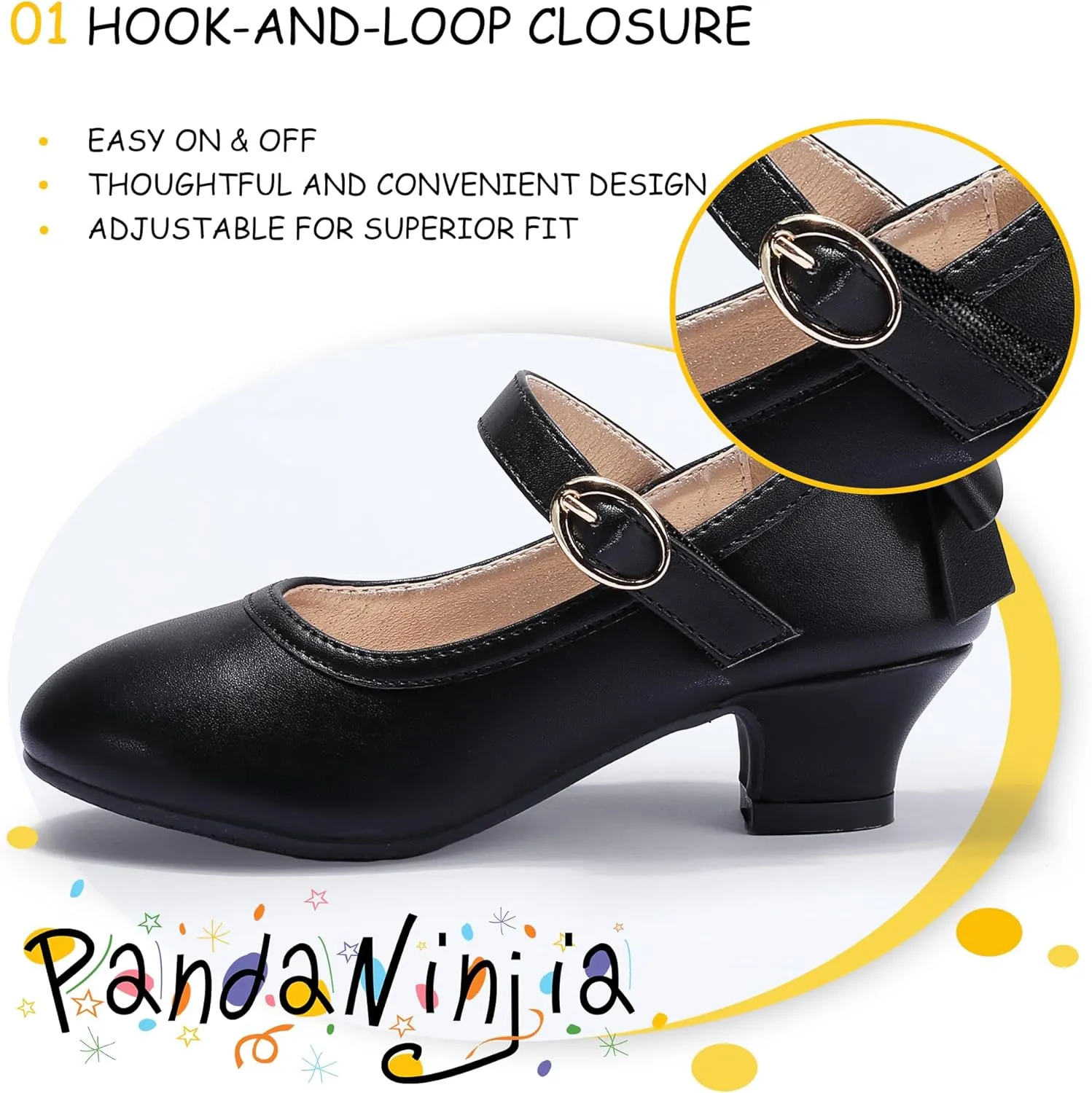 PANDANINJIA Girls Toddler/Little Kid Jada Dress Mary Jane Pumps Bow Low Heels Party Wedding Princess Shoes