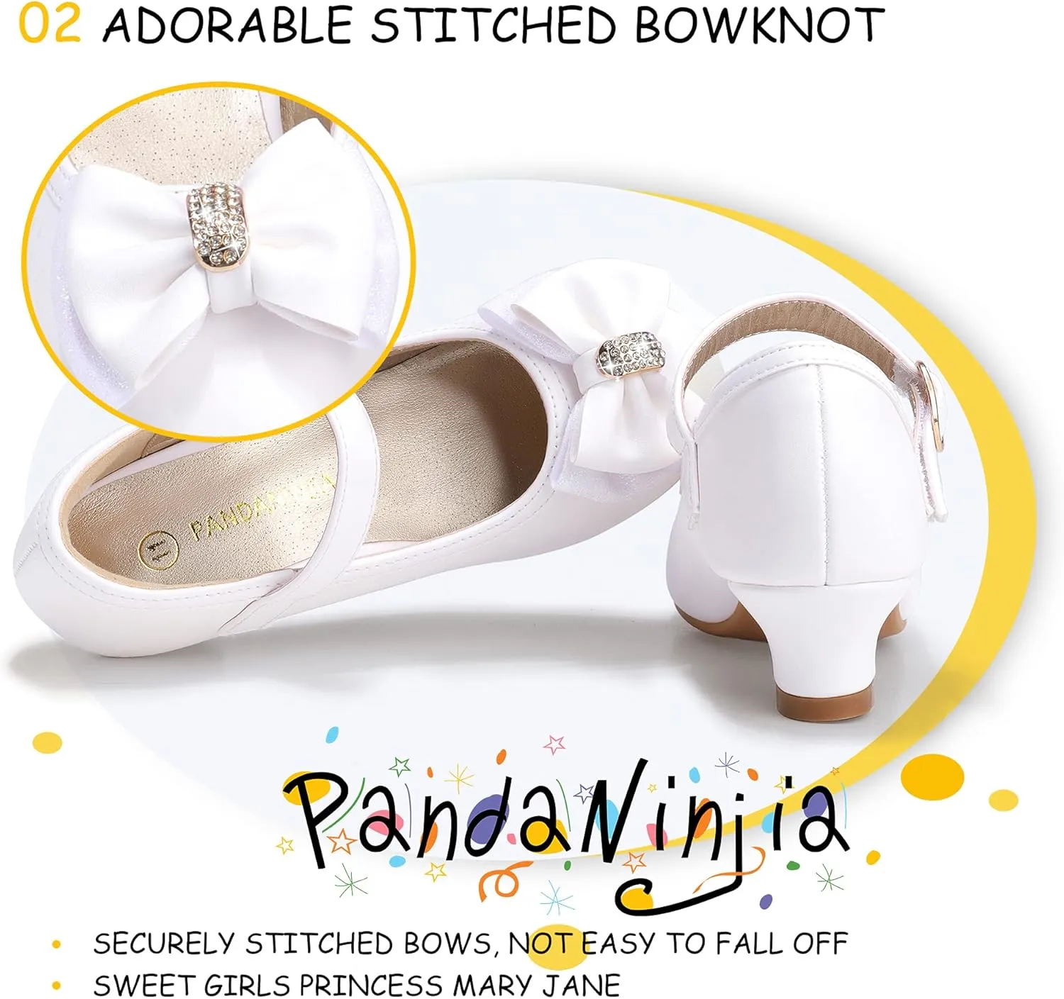 PANDANINJIA Girls Toddler/Little Kid Jada Dress Mary Jane Pumps Bow Low Heels Party Wedding Princess Shoes