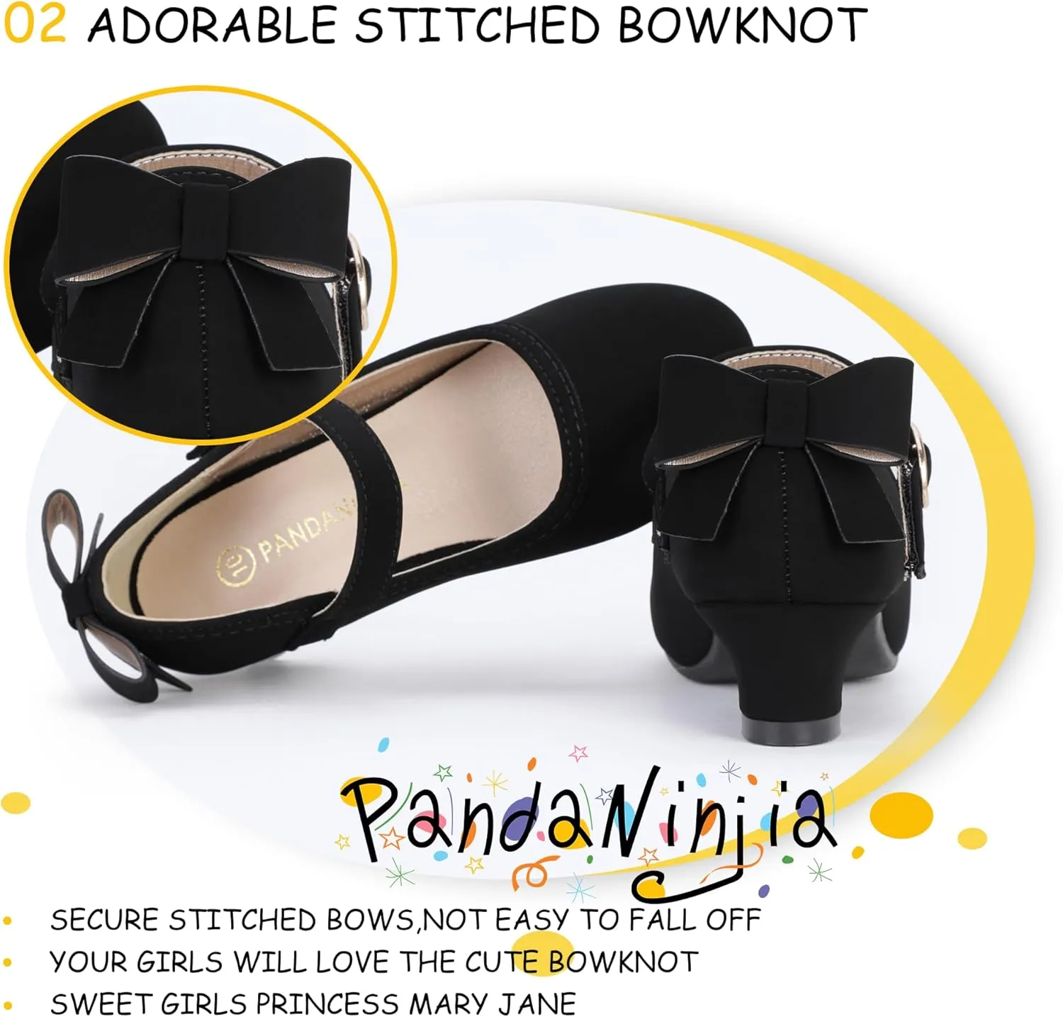 PANDANINJIA Girls Toddler/Little Kid Jada Dress Mary Jane Pumps Bow Low Heels Party Wedding Princess Shoes