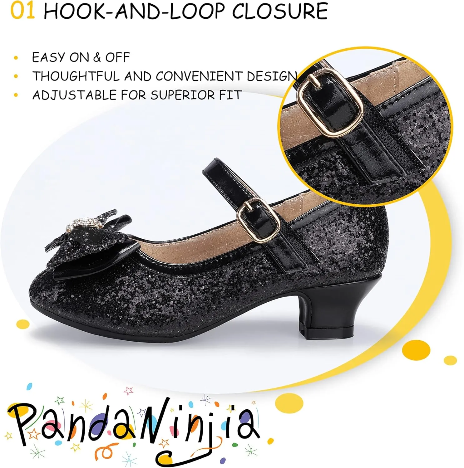 PANDANINJIA Girls Toddler/Little Kid Jada Dress Mary Jane Pumps Bow Low Heels Party Wedding Princess Shoes
