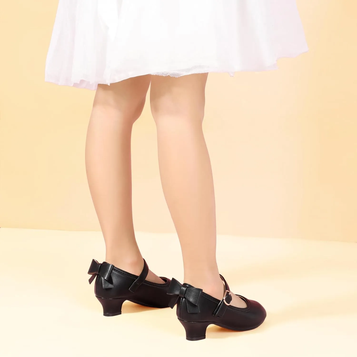 PANDANINJIA Girls Toddler/Little Kid Jada Dress Mary Jane Pumps Bow Low Heels Party Wedding Princess Shoes