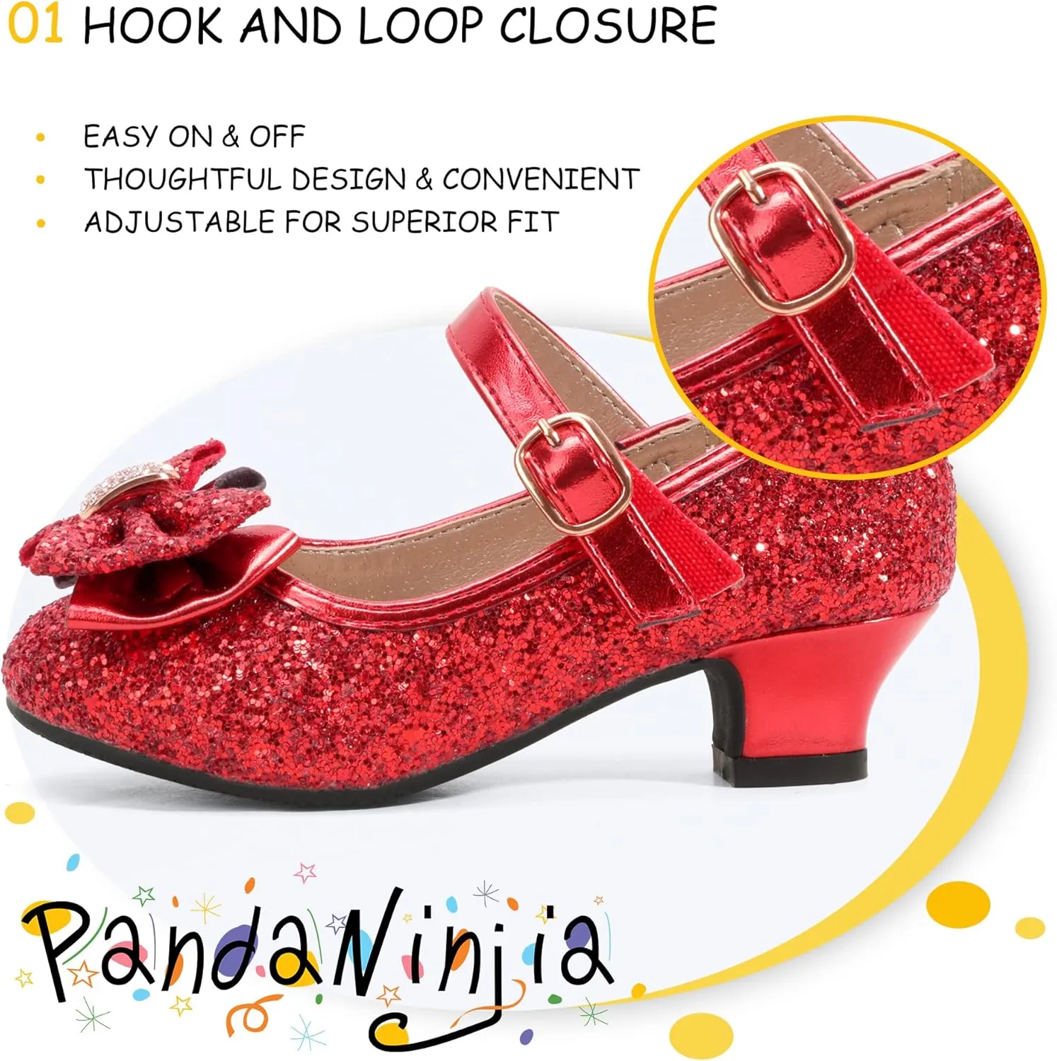 PANDANINJIA Girls Toddler/Little Kid Jada Dress Mary Jane Pumps Bow Low Heels Party Wedding Princess Shoes