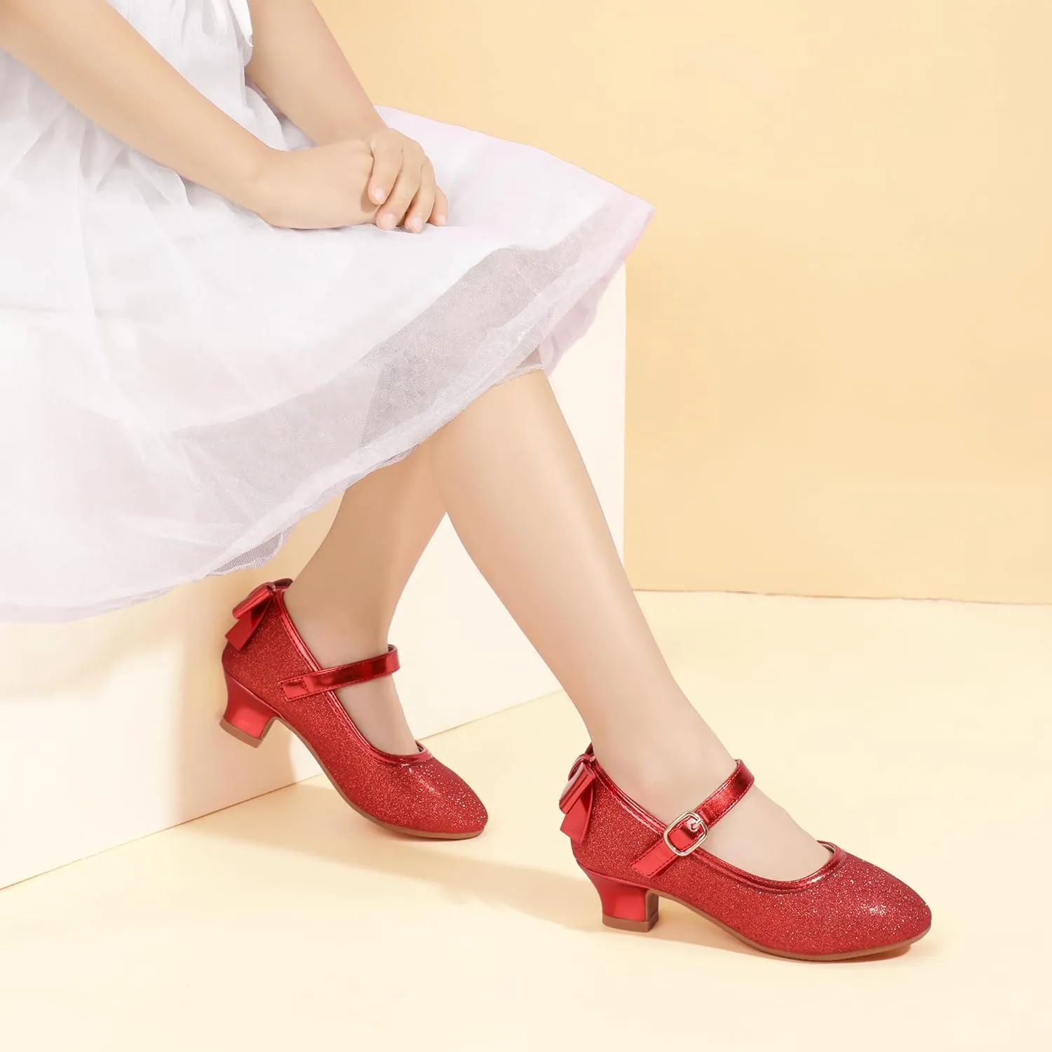 PANDANINJIA Girls Toddler/Little Kid Jada Dress Mary Jane Pumps Bow Low Heels Party Wedding Princess Shoes