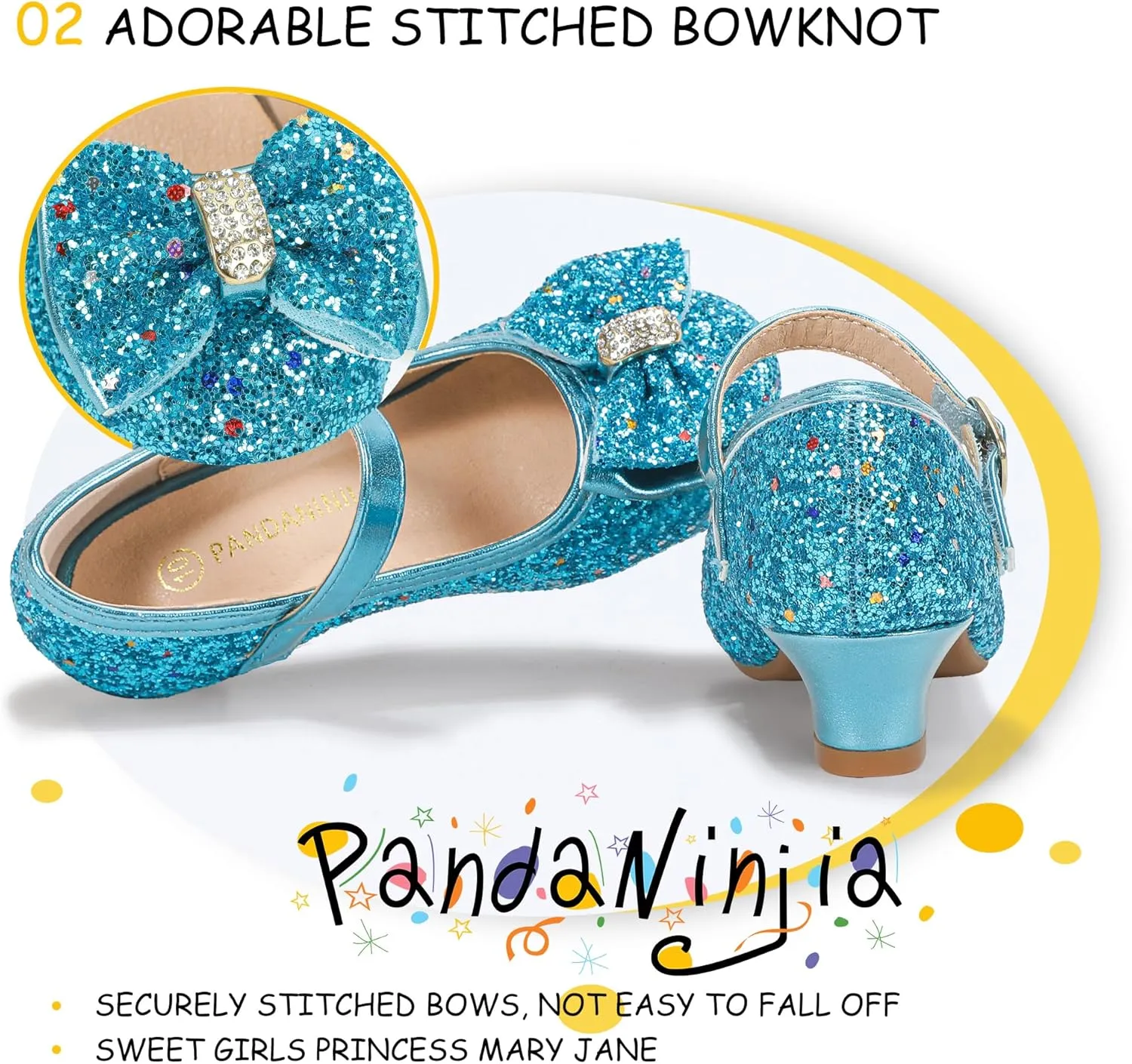 PANDANINJIA Girls Toddler/Little Kid Jada Dress Mary Jane Pumps Bow Low Heels Party Wedding Princess Shoes