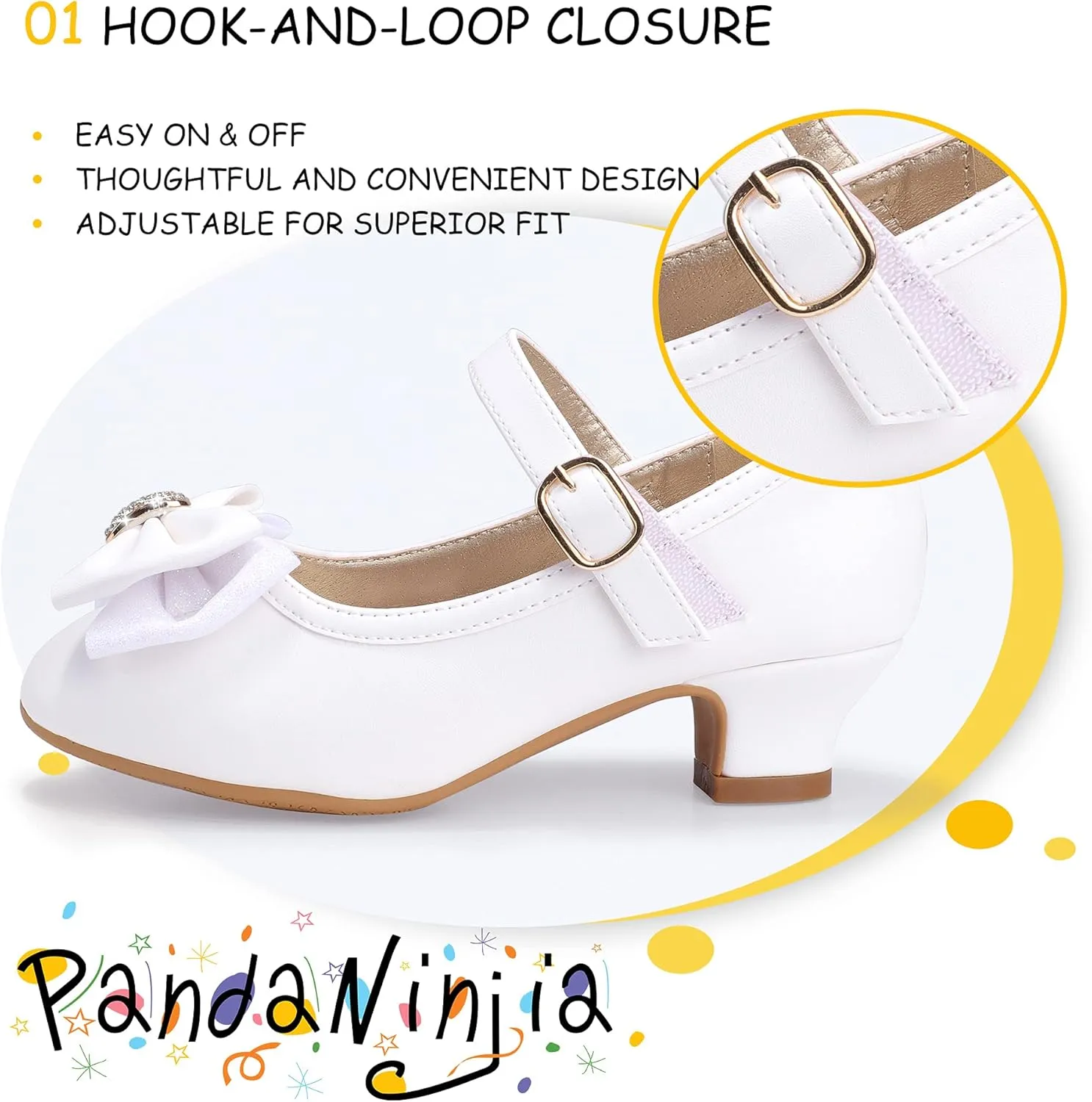 PANDANINJIA Girls Toddler/Little Kid Jada Dress Mary Jane Pumps Bow Low Heels Party Wedding Princess Shoes