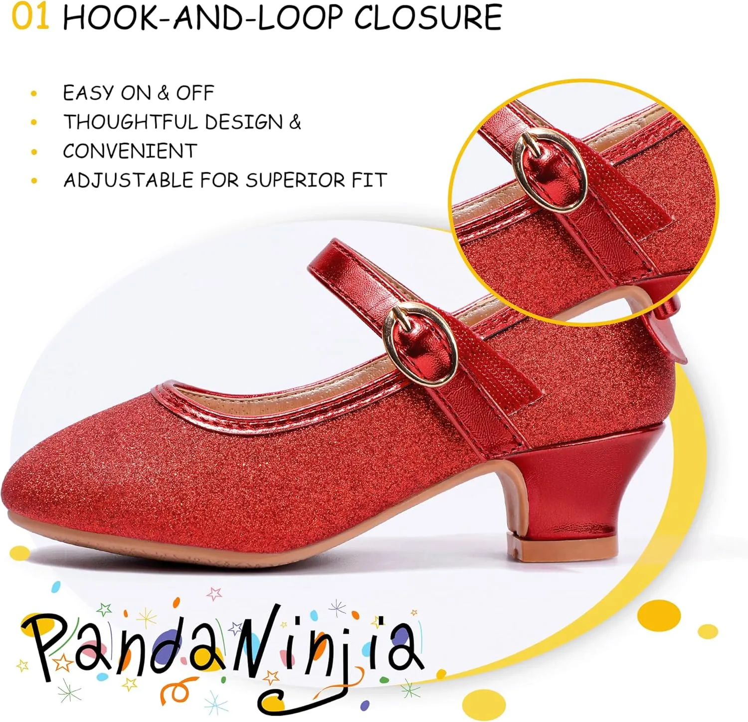 PANDANINJIA Girls Toddler/Little Kid Jada Dress Mary Jane Pumps Bow Low Heels Party Wedding Princess Shoes
