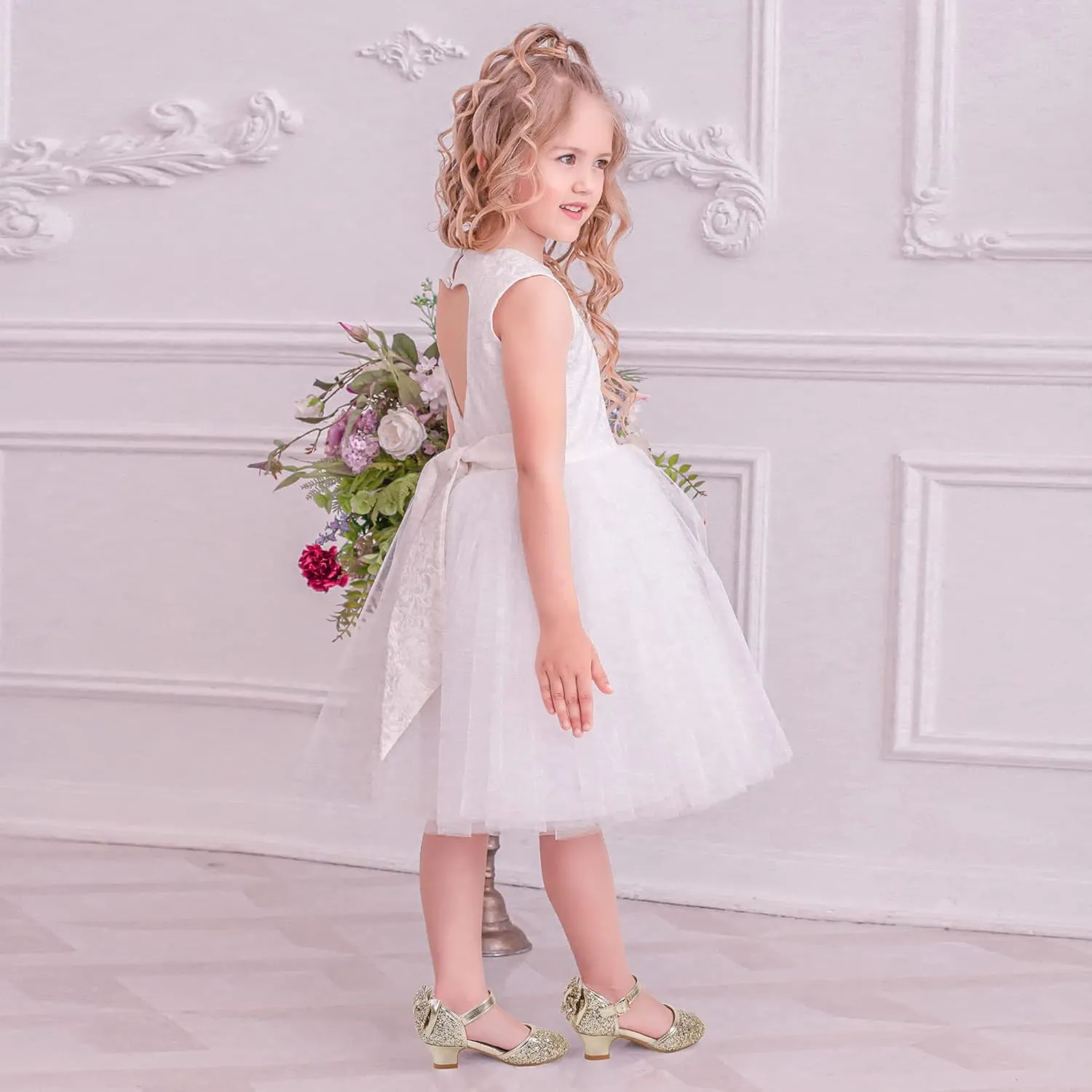 PANDANINJIA Wendy Girls Heels Dress Shoes Flower Girl Mary Jane Sandals Wedding Party Princess Shoes for Toddler Little Kid Big Kid